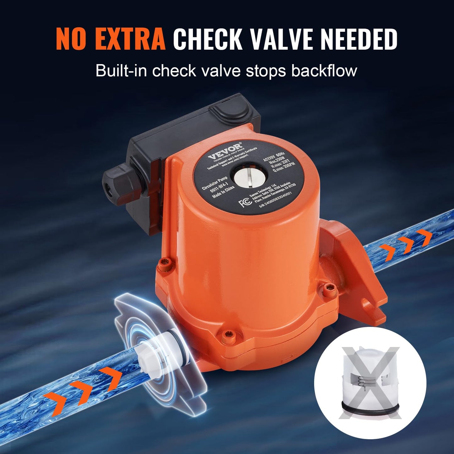 VEVOR 0011-BF4-J Cast Iron Circulating Pump, 33 GPM Hot Water Circulation Pump, 1-1/4" NPT Flange 3-Speed Circulator Pump, Quiet Operation Circulator for Floor Heating/Home Water Heater System
