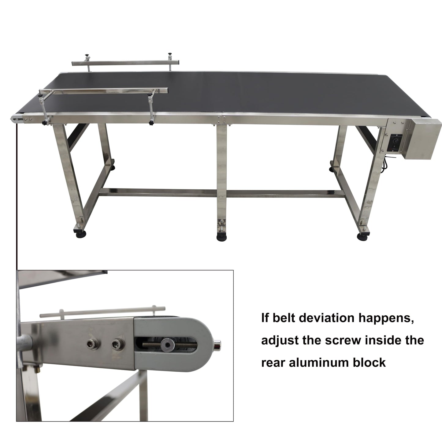BREVELTION PVC Flat Belt Conveyor Stainless Steel Industrial Transport Conveyor Adjustable Speed Conveyor with Double Guardrails Conveyor Length 82.7inch Width 23.6inch Load 88LBS 250W