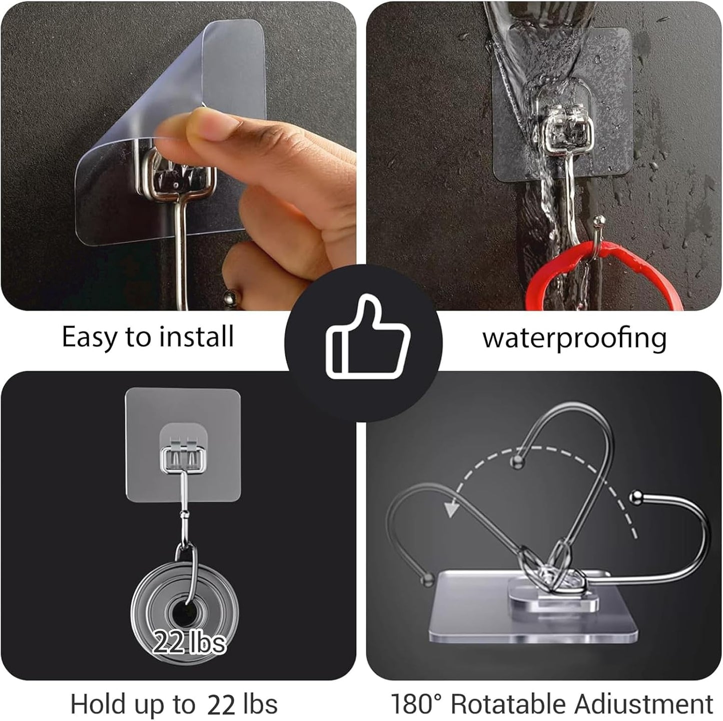 Skiennix Adhesive Hooks - Waterproof Self-Adhesive Wall Hooks for Home & Outdoor | 18 Pack, 40 lb Capacity