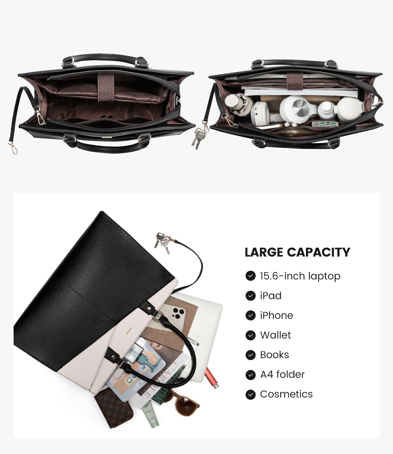 LOVEVOOK 17.3 Inch Laptop Tote Bag for Women, Waterproof Leather Business Office Work Bag Computer Briefcase with Small