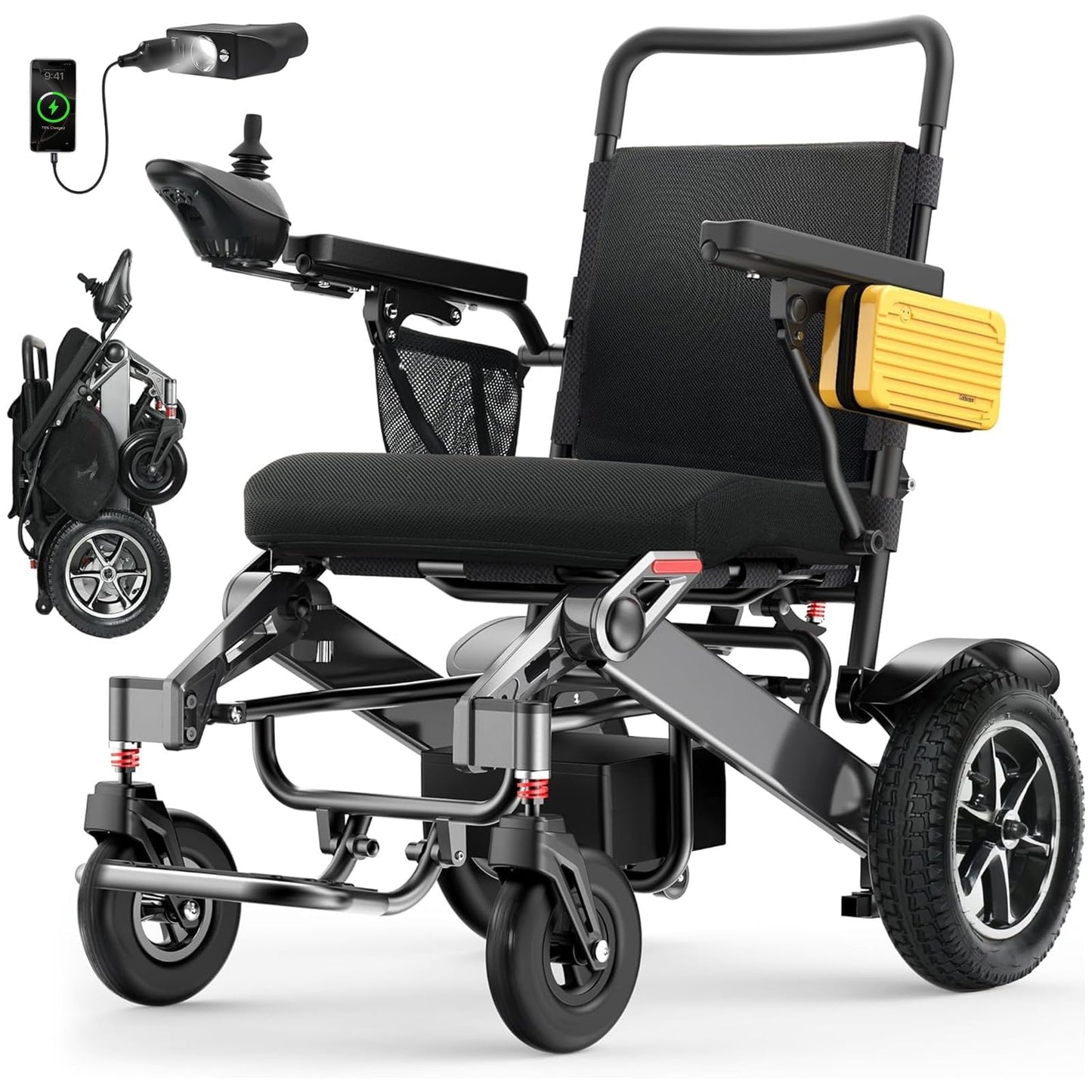 Goldseason 30 Miles Range Electric Wheelchairs for Adults - 500W Motor All Terrain Power Wheelchair with 13'' Large Tires, Support 400 lb Foldable Mobility Motorized Wheelchair for Seniors, Black