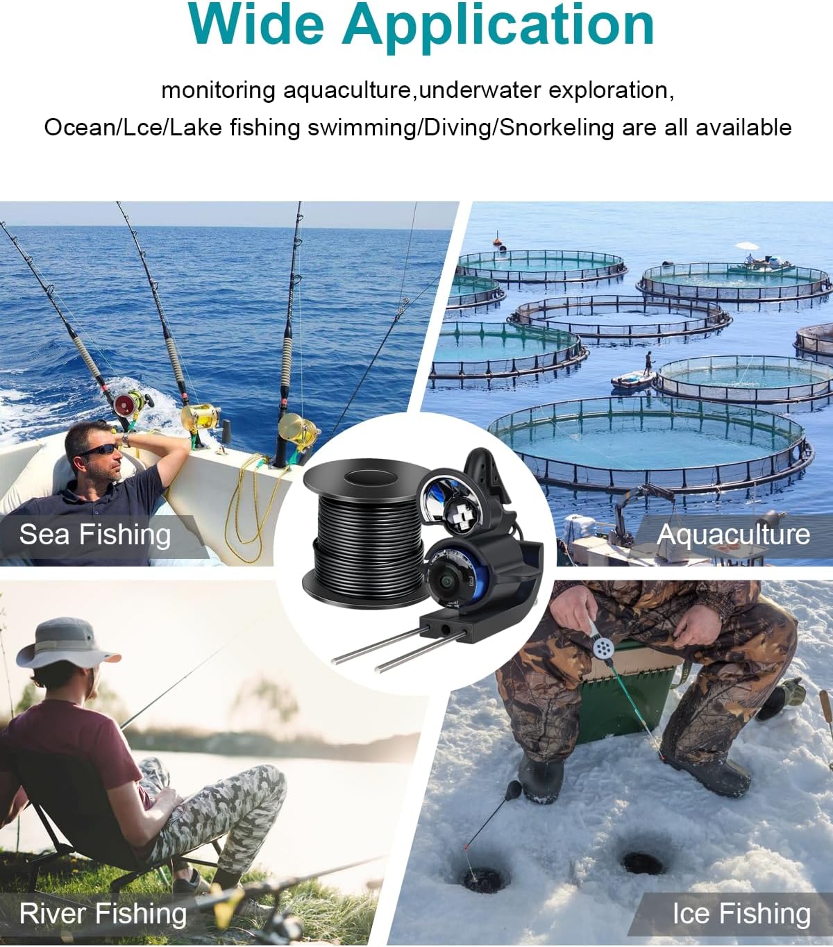 220 4.3" 5000mAh 65ft (65FT) FourQ Underwater Fishing Camera, Ultra-Wide Angle Video Fish Finder with HD LCD Monitor