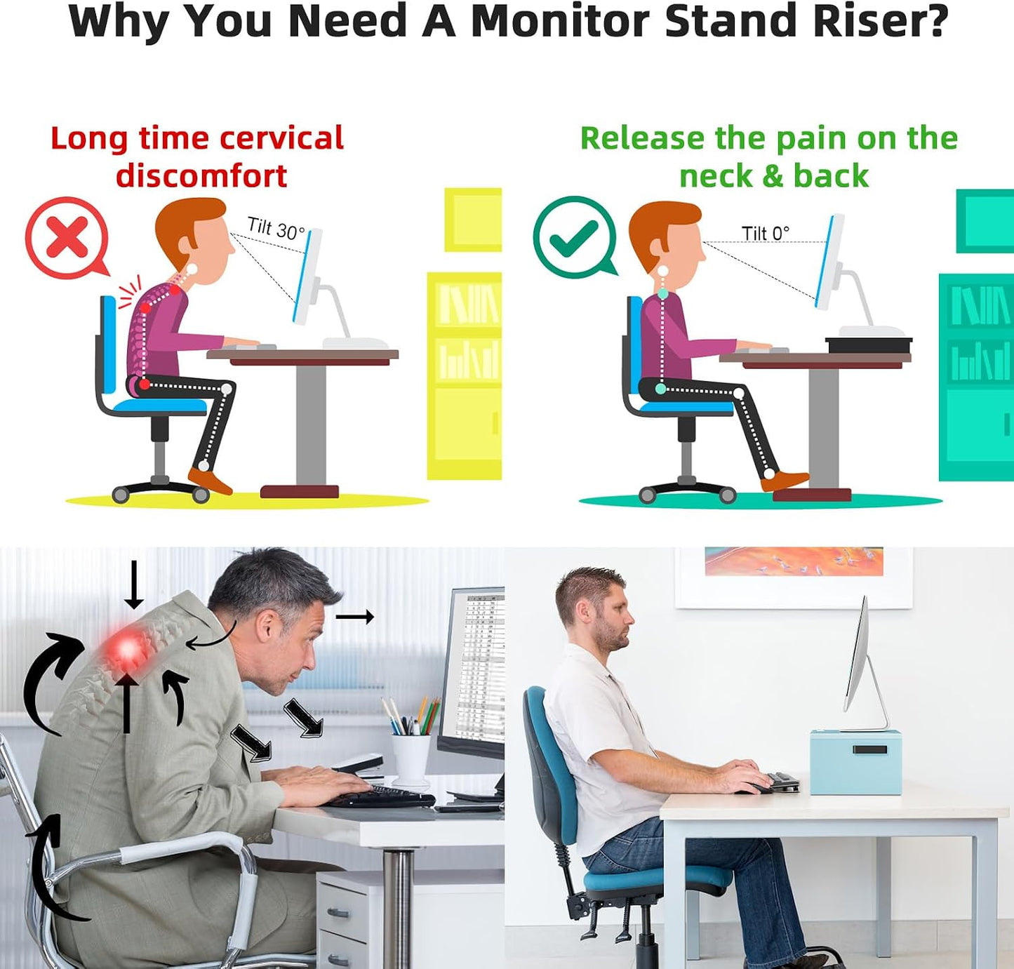 16.5 Inch 2 Marbrasse Monitor Stand Riser, Tier Computer Printer Shelf Stand for Laptop Computer Screen Storage