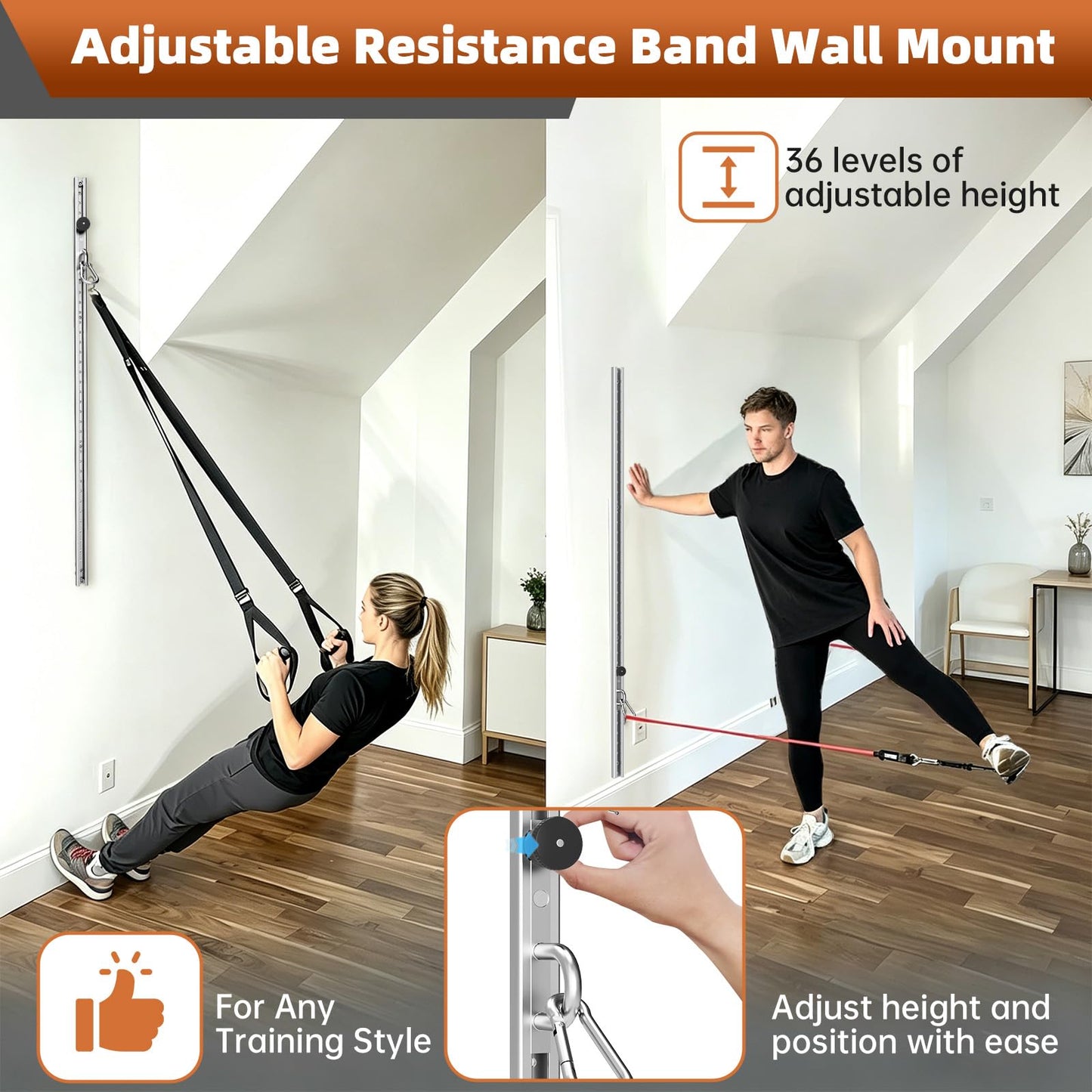 Adjustable Resistance Band Wall Mount System（2PCS,Resistance Band Wall Anchor for Home Gym, Ideal for Strength Training, Physical Therapy & Rehab Training