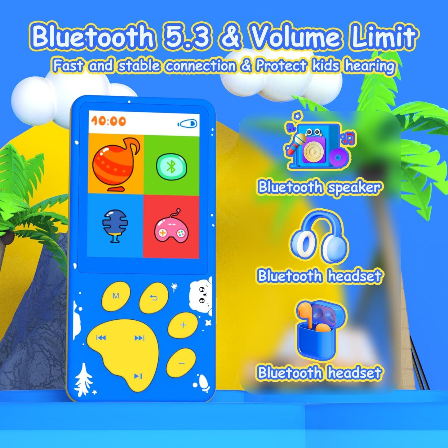 wiwoo MP3 Kids,32GB MP3 2.4 inch 128GB Player for Kids Player with Bluetooth,Speaker, Color Screen,Soothing