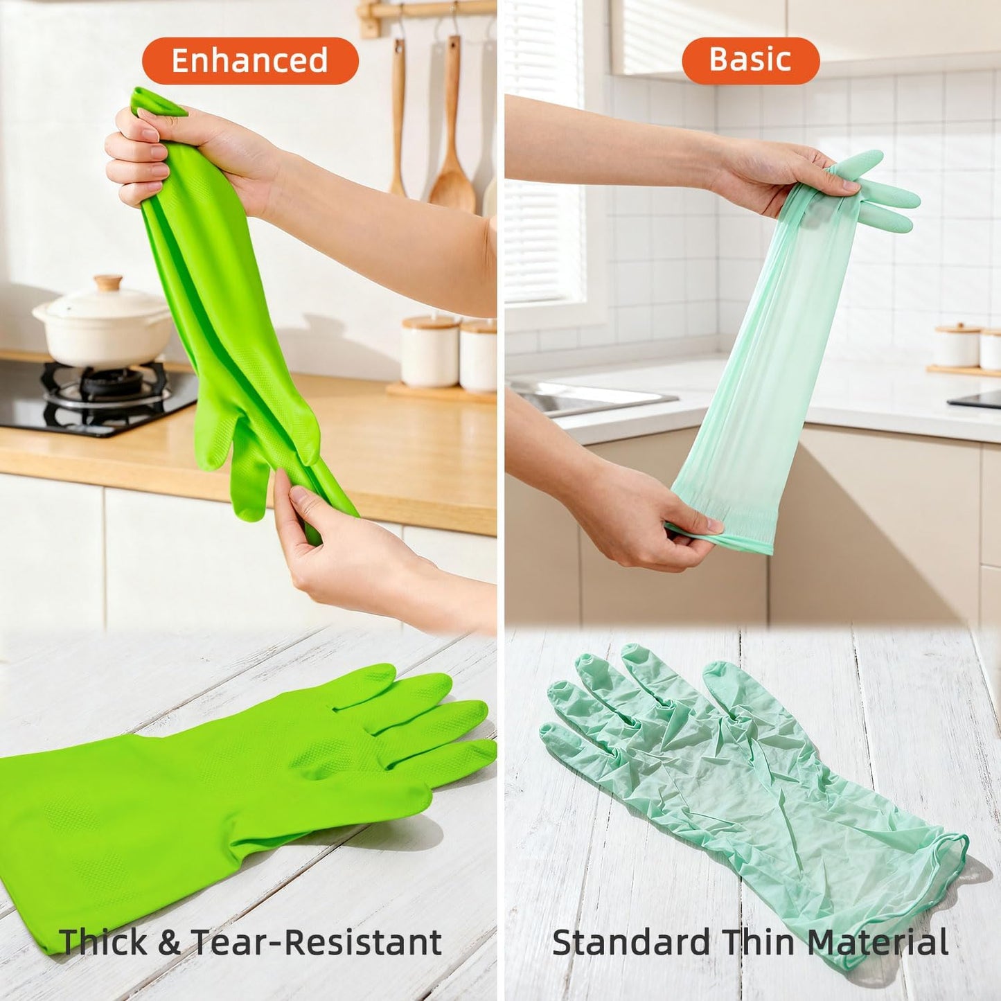 Cleanbear Synthetic Rubber Gloves, Medium Size, 11.8 Inches, 3 Pairs 3 Colors for Household Cleaning, Dishwashing and Other Home Cleaning Use