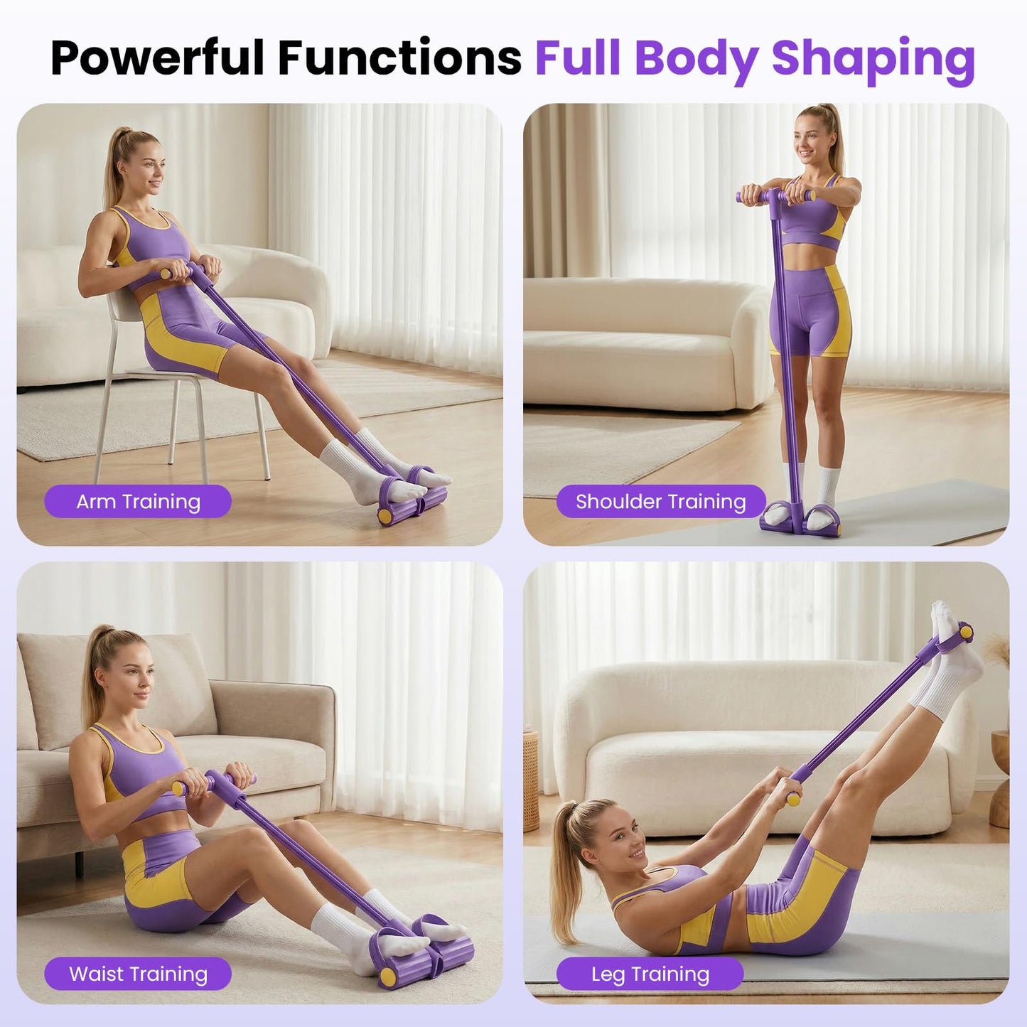 Upgraded 8-Tube Multifunction Foot Pedal Resistance Band, Enhanced Tension Sit Up Pull Rope, Abdominal Trainer for Home Gym, Full Body Workout for Core Leg Arm Waist Strength Training, use Barefoot
