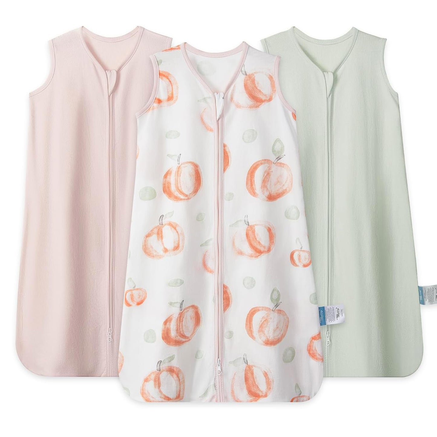 TILLYOU Baby Sleep Sack - 0-6 Months | 0.5 Tog Cotton Wearable Blanket - 3 Pack with 2-Way Zipper, Pink Peach