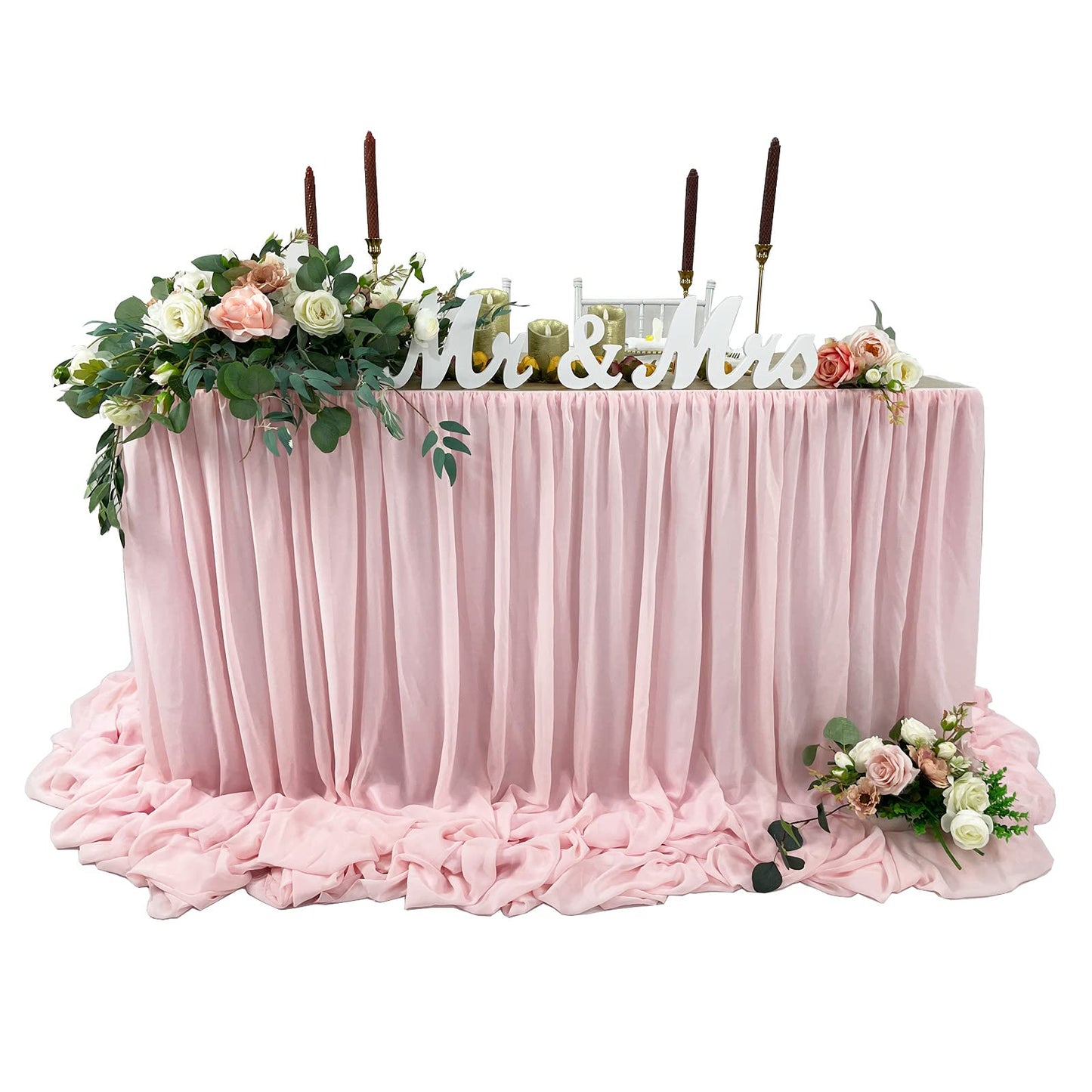 EHLDekol Pooling and Floating Chiffon Table Skirt, 6FT 9FT 14FT Sheer Tablecloth, Baby Shower, Birthdays, Wedding Table Skirt (Blush Pink, 9FT)
