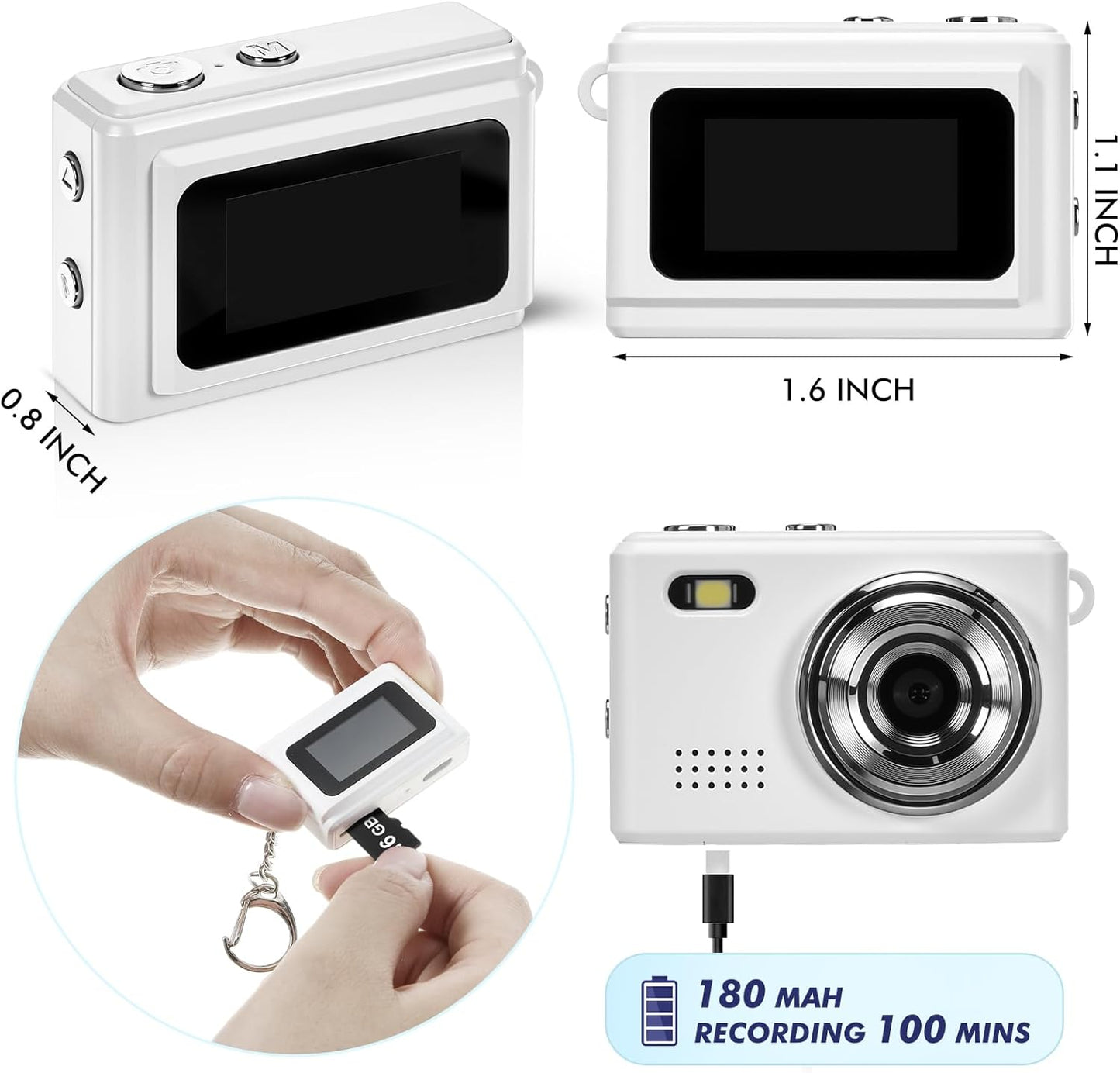 Relaxweex 1080p 100 Mini Digital Camera Keychain Small Portable Photo Video Camera Mins Battery Life Micro Camcorder
