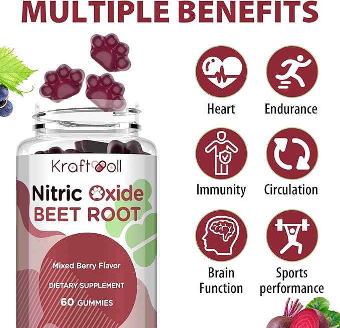 Beet Root Gummies 6000mg ??Nitric Oxide Booster with Grape Seed, Pomegranate, Vitamins C & B12 ??Nitric Oxide Supplements for Men ??Mixed Berry Flavor ??60 Gummies