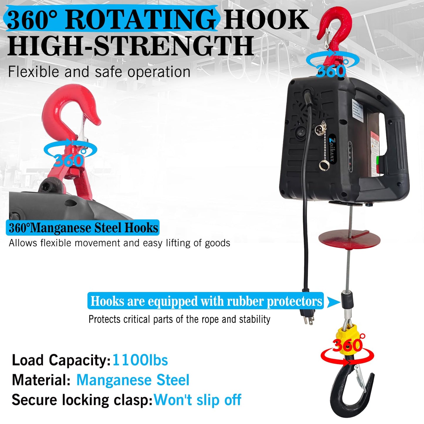 Zoihanx 3-in-1 Electric Portable Hoist Winch,1500W Portable Power Winch Crane with Wire and Wireless Remote Control, 328FT Wireless Remote Control Range,for Garage, Factory, Warehouse, Balcony