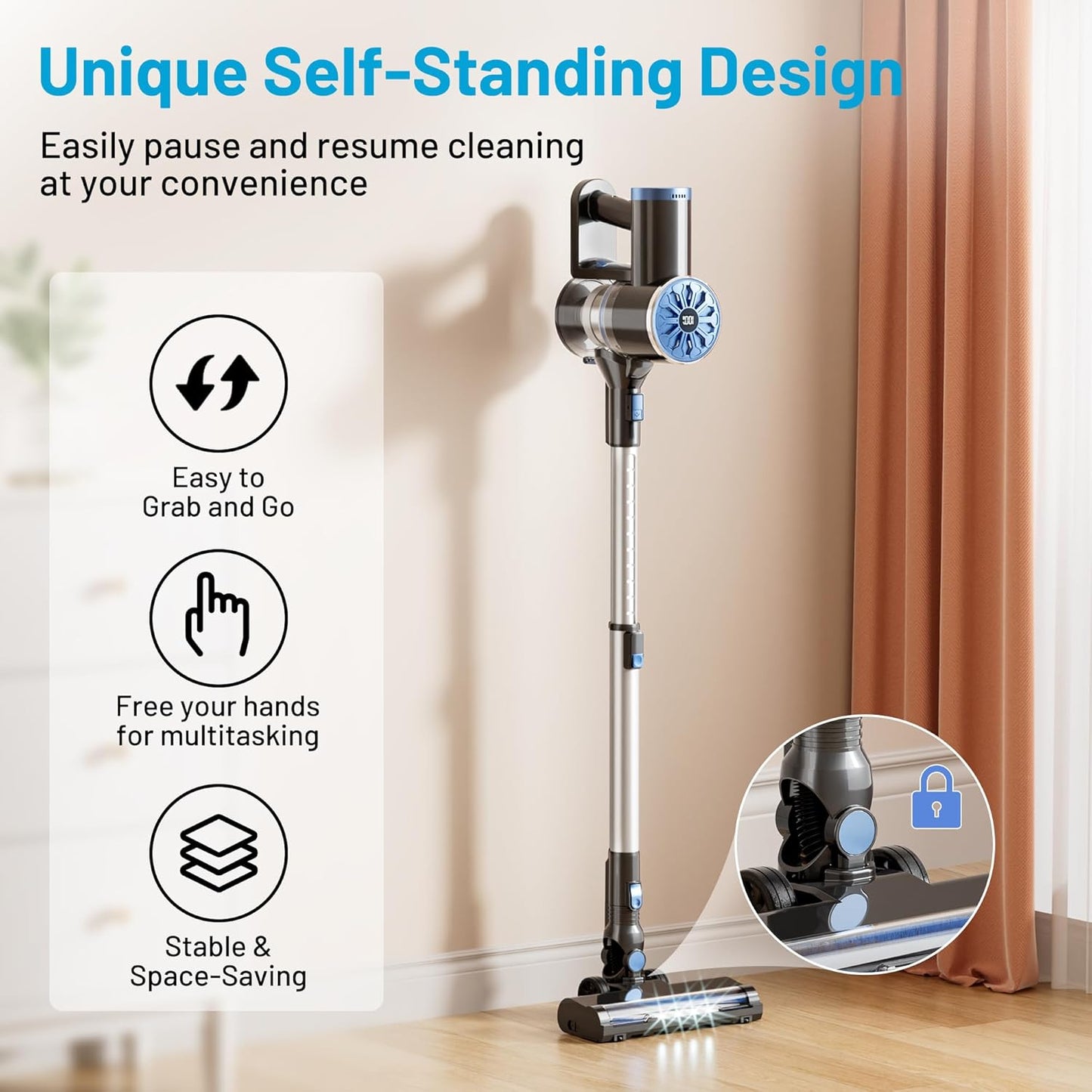 VIPSUN Cordless Vacuum Cleaner - Lightweight 6-in-1 Stick Vacuum with LED Screen for Home Use