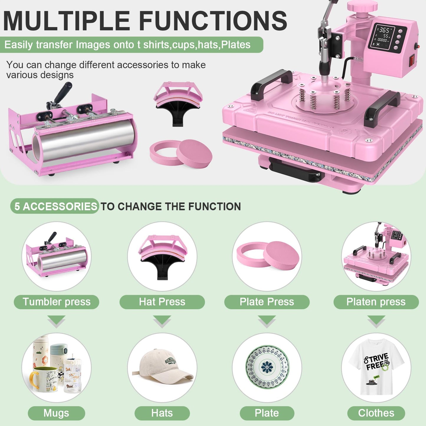Seeutek Heat Press 5in 1 Heat Press Machine 12x15 Inch Sublimation T Shirt Pressing with 30OZ 20OZ Tumbler Heat Press 360° Swing Away Multifunction Heat Transfer Combo for T-Shirts, Hats, Mugs, Plates