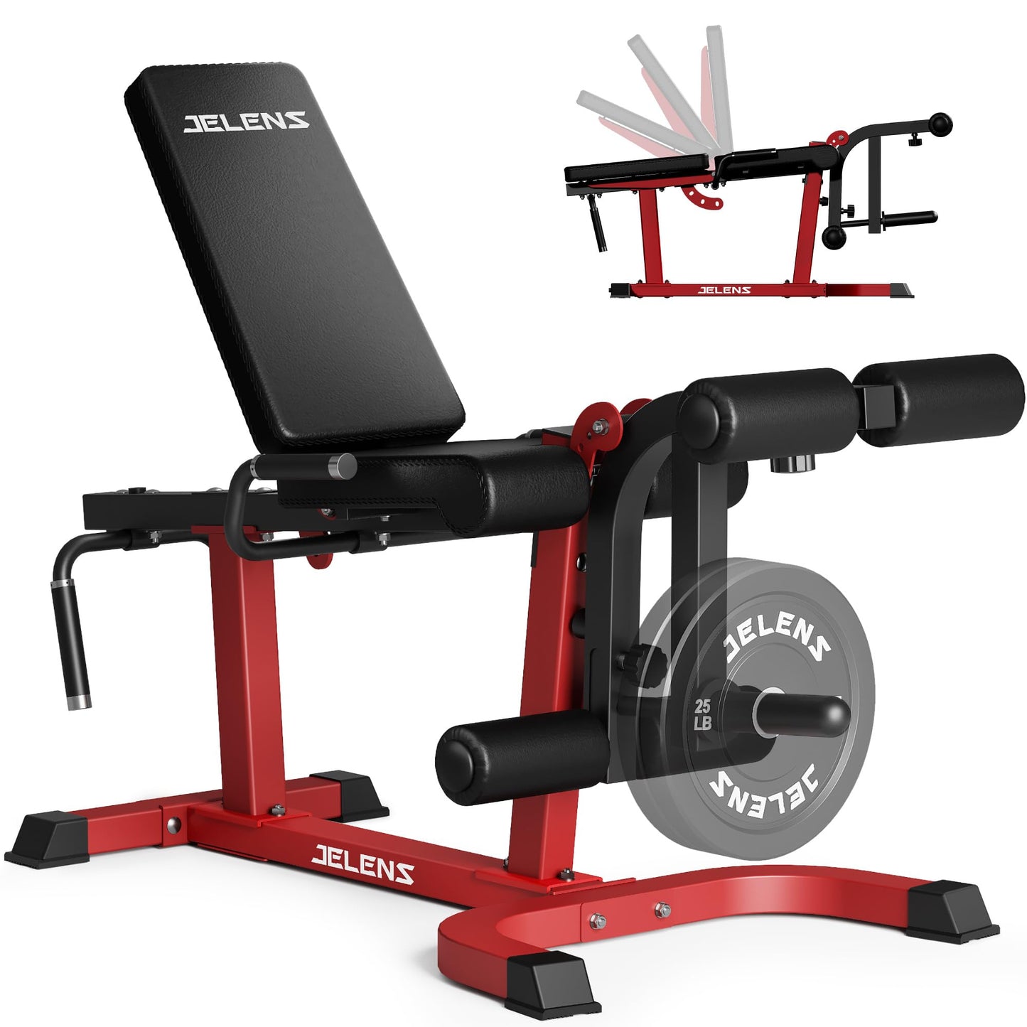 JELENS J10 Leg Extension and Curl Machine, Adjustable Leg Curl Machine for Home Gym, Seated Leg Extension and Lying Curl Machine for Lower Body Workouts (Red, Classical)