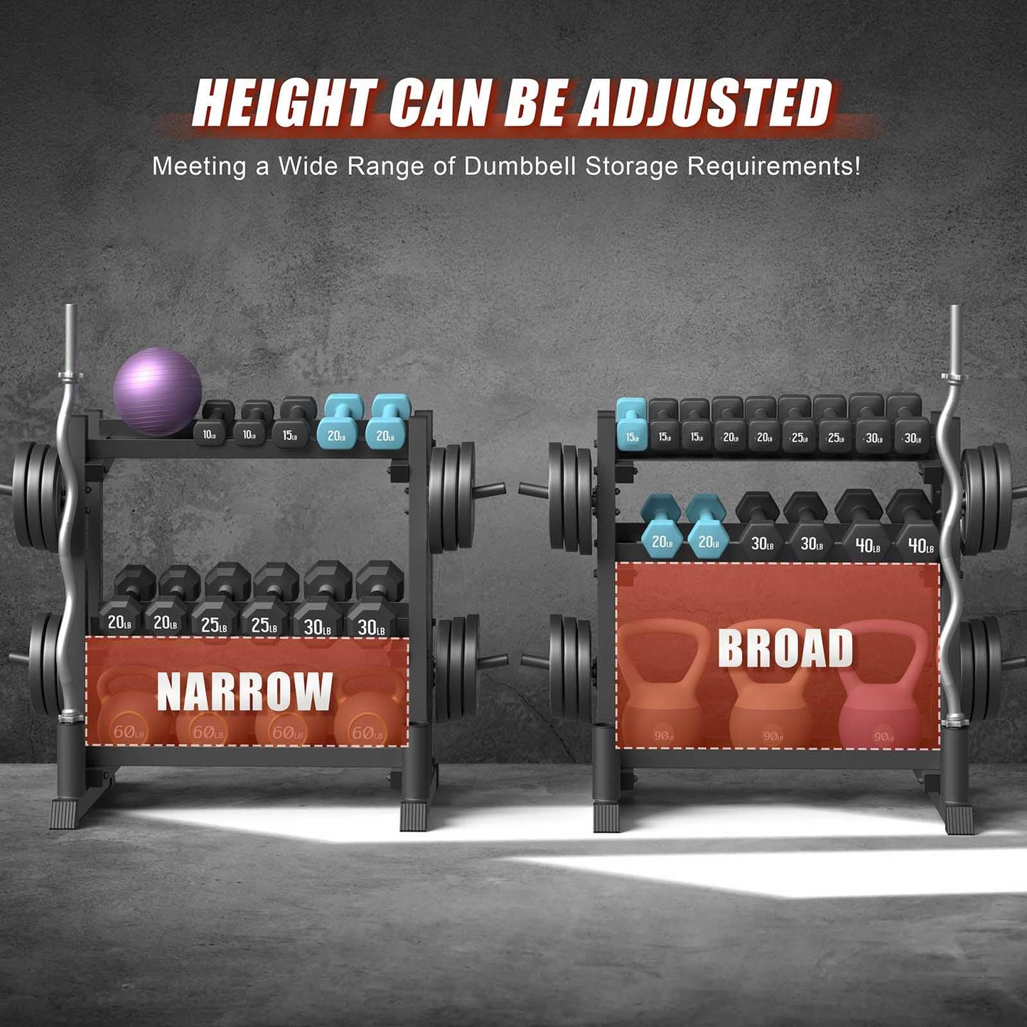 3-Tier Dumbbell Rack, 1100LB Capacity Adjustable Weight Rack for Home Gym, Heavy-Duty Weight Stand for Dumbbells Kettlebells & Weight Plates(Rack Only)