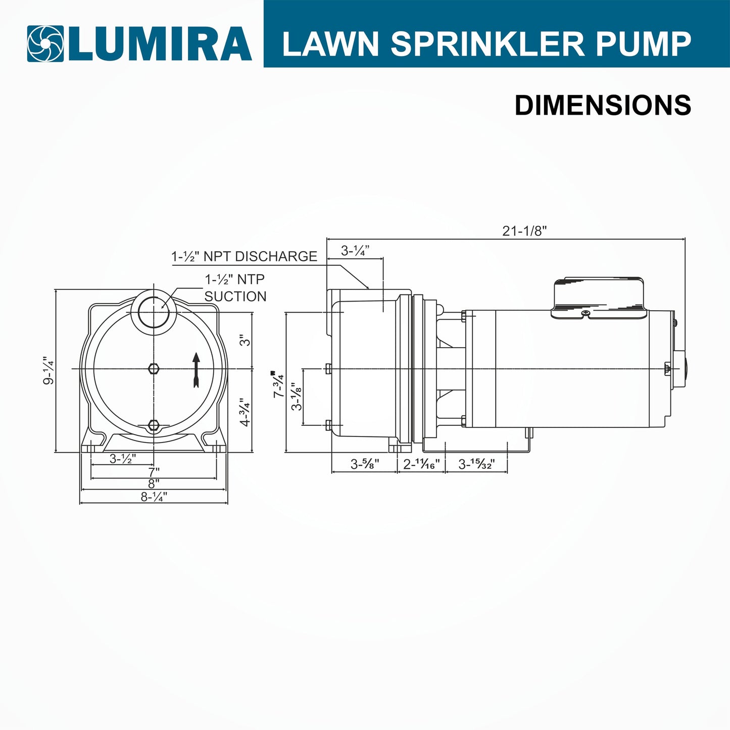 LUMIRA 1.5 HP, 72 GPM, Lawn/Irrigation/Garden Sprinkler Pump, Cast Iron, 115/230V Single Phase