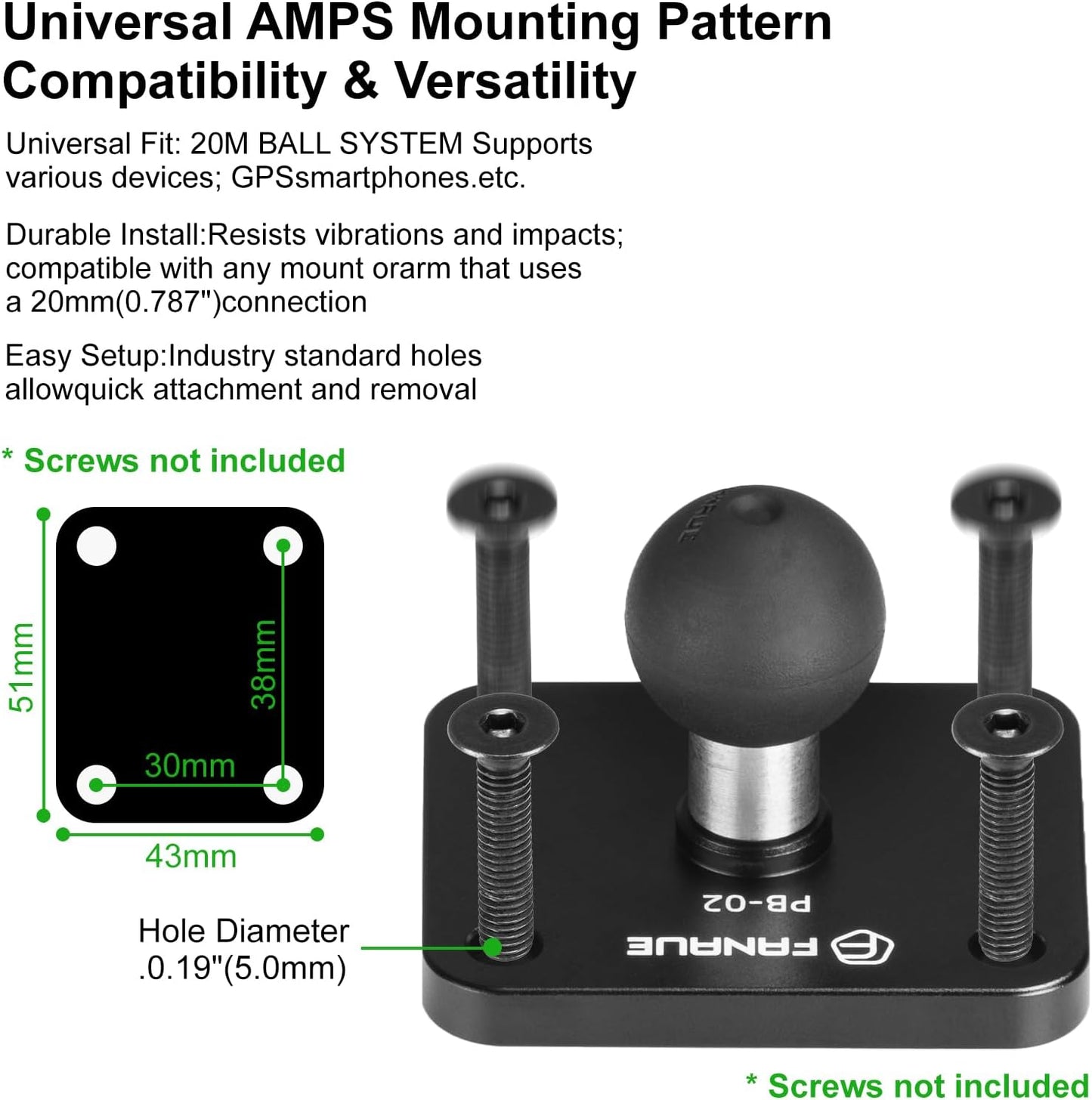 4-Hole 20mm (0.787 inches) 20mm FANAUE Aluminum AMPS Base Mount with Mounting Ball for Ball Mount arm