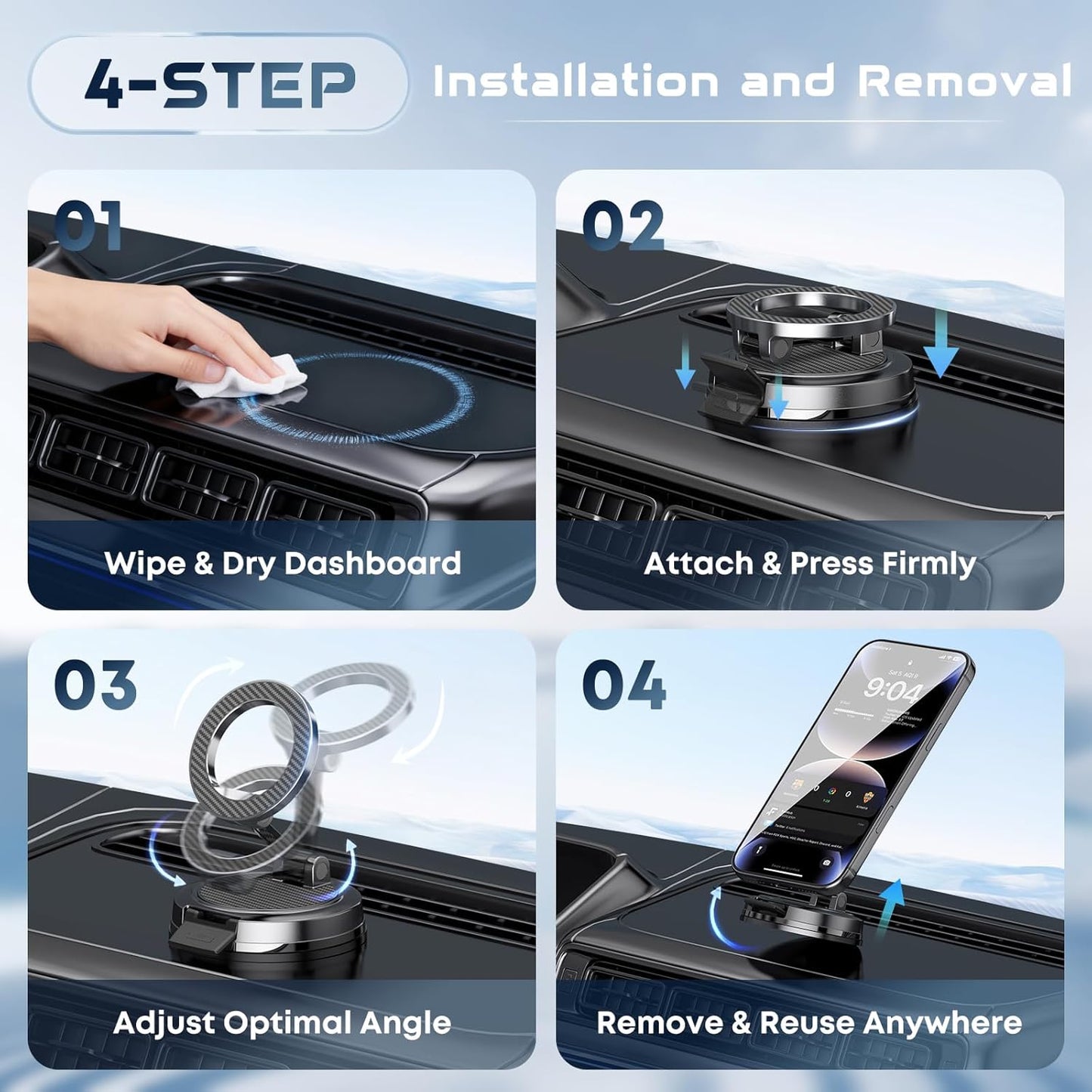 Beniduck 360 Strong Magnetic Phone Holder for Car & Desk, Compatible with MagSafe, Secure Lock, Universal Rota-Table