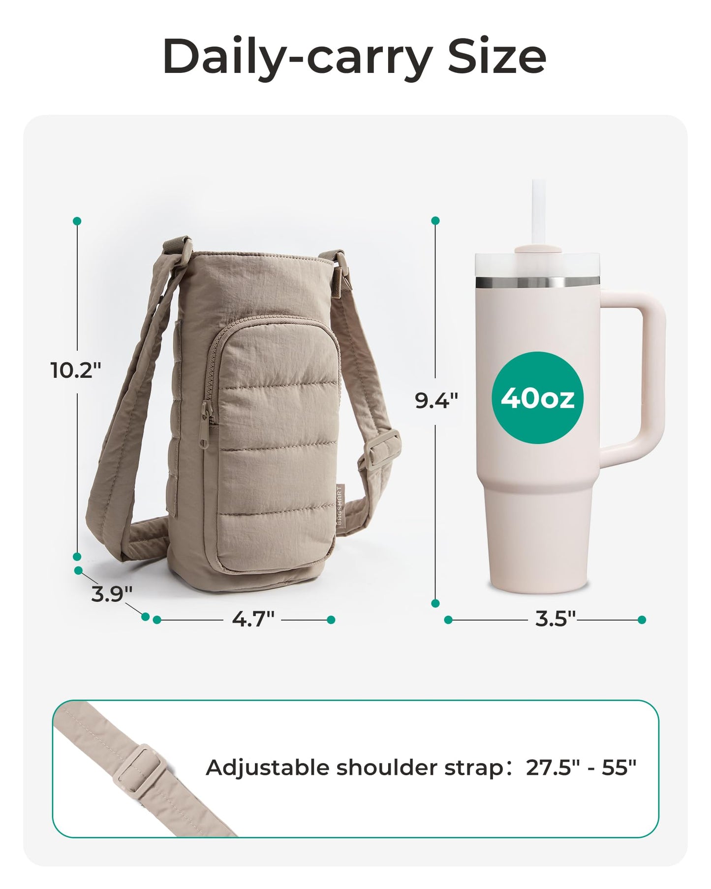 BAGSMART Magnetic 40oz Water Bottle Holder with Strap, Crossbody Purse Gym Accessories for Women, Black