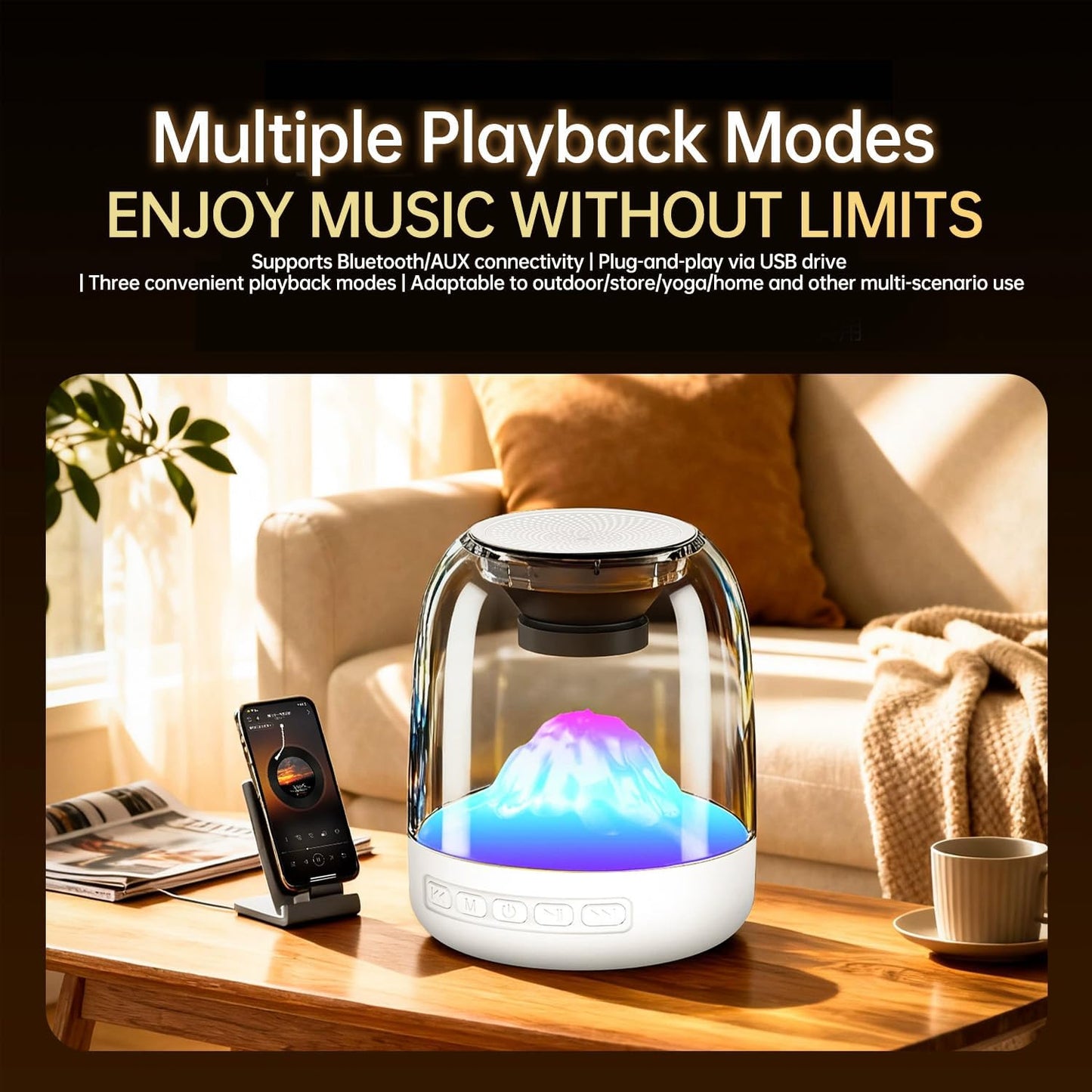 AOBOO 360-Degree 24-Hour Bluetooth Wireless Speaker Subwoofer Bass, Stereo Surround, Music Rhythm Lighting Atmosphere