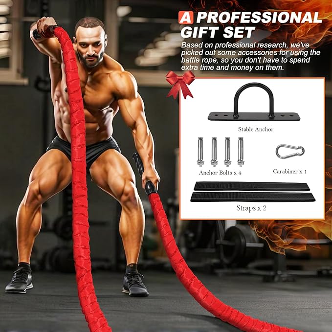 Battle Ropes for Home Gym, Exercise Rope 1.26/1.5inch, 30 40FT Heavy Battle Rope Weighted Battle Rope Training Heavy Rope for Workout Exercise