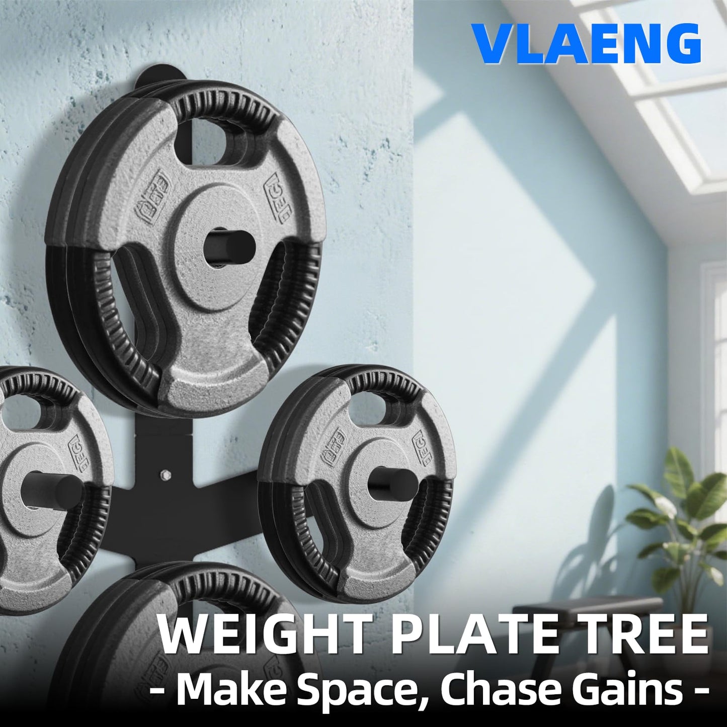 Weight Plate Storage Rack, Wall Mounted Bumper Plate Weight Rack Storage, Space Saving Strength Training Plate Trees for Garage Home Gym Strength Training, Load Up to 700 LBS, 3-Peg, Fit 2" Plates (Weight Plate Storage Wall Mount)