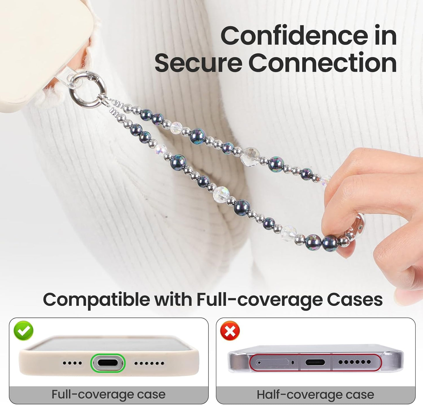 Cymoyak Phone Charm Strap, Beaded Phone Wrist Strap, Cellphone Lanyard Chain with Tether Tab.