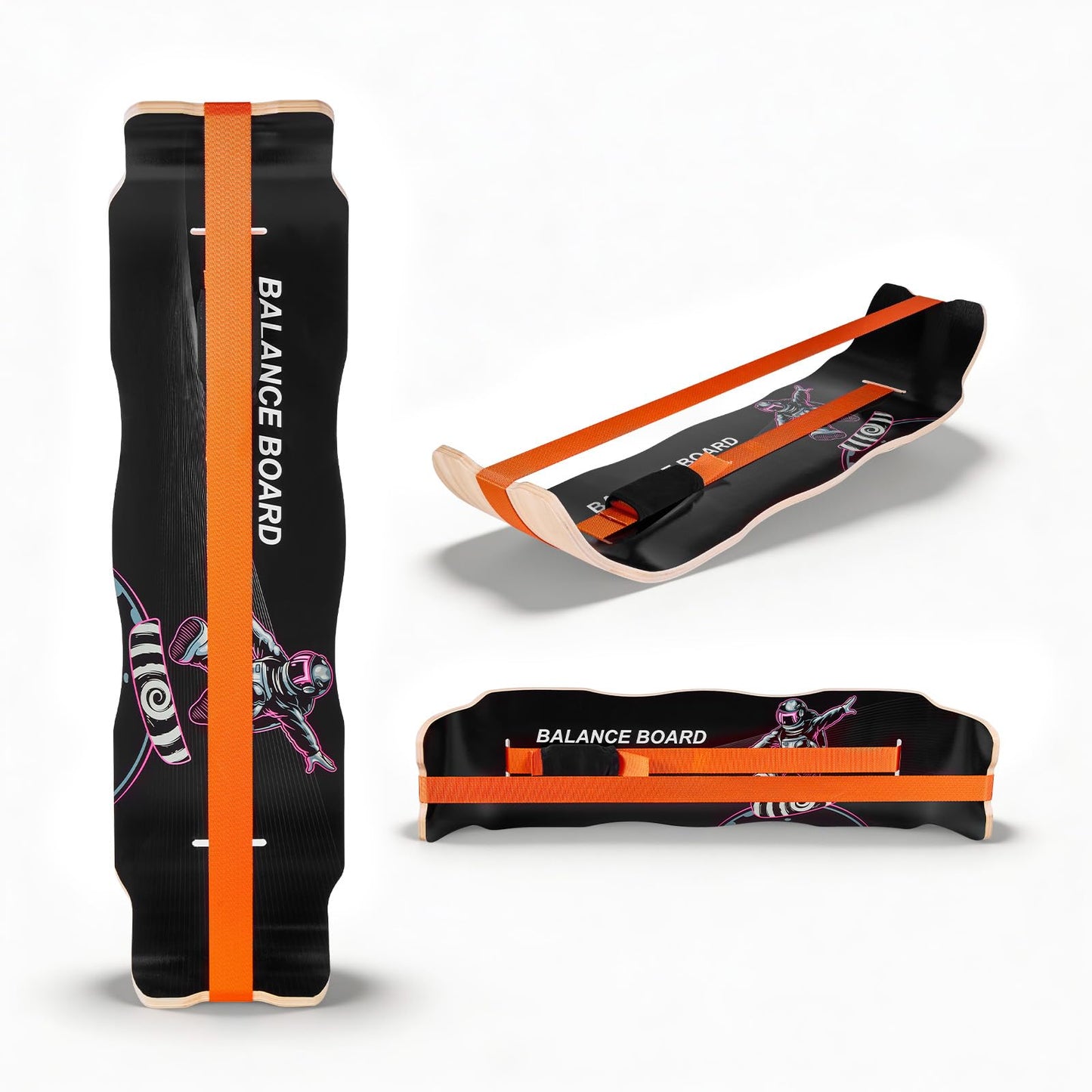 VEVOR Balance Board, Wobble Board Trainer for Adults, Premium Wooden Curved Balance Training Equipment, Compact & Lightweight for Core Workouts, Standing Desk Exercise, Home Gym, Yoga, Black & Orange