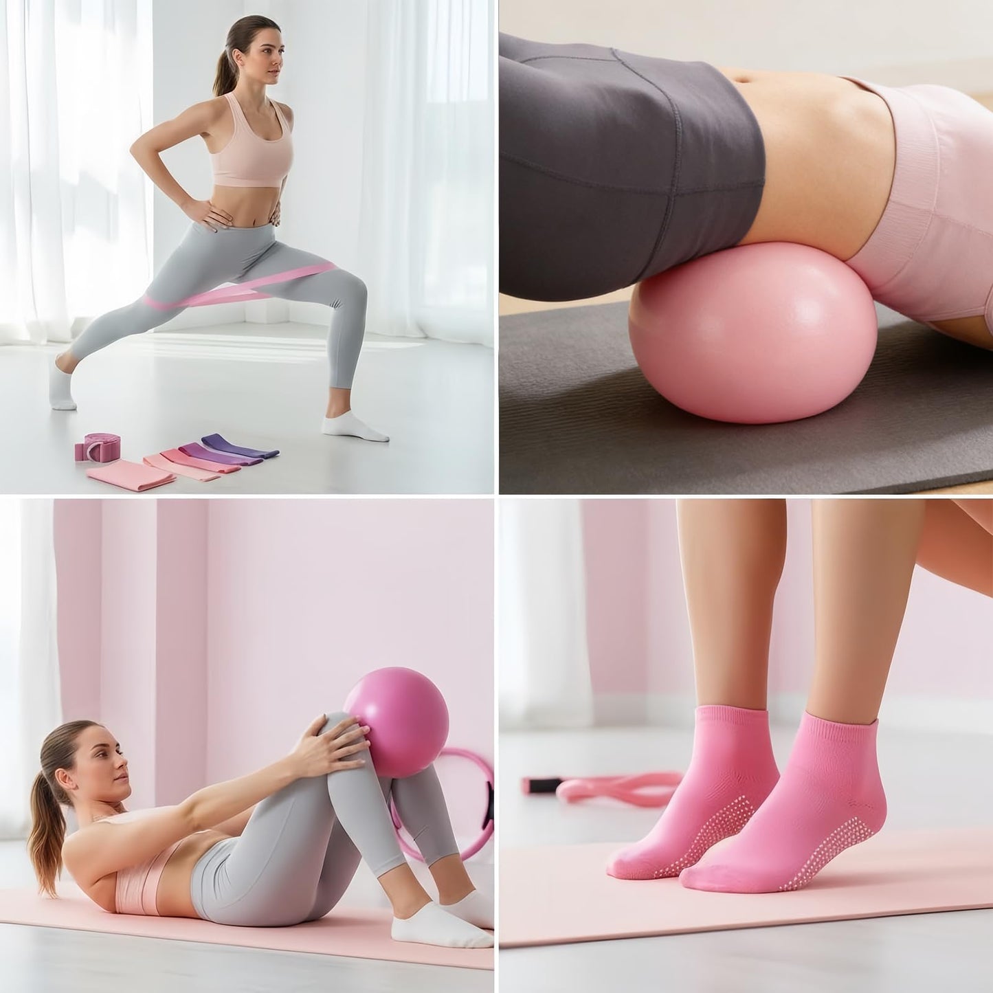 Bxiadbzl Pilates Ring and Ball Set for Women, Pilates Equipment Kit for Home Workouts with Resistance Bands, Mini Yoga Ball, Non-Slip Socks, Toning & Flexibility Training Set