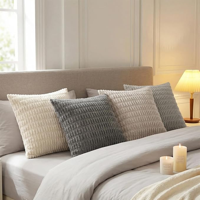 Fancy Homi 4 Packs Decorative Throw Pillow Covers for Living Room Couch Bed, Modern Farmhouse Boho Home Décor Accent Cushion Case, 16" x 16", Grey Series