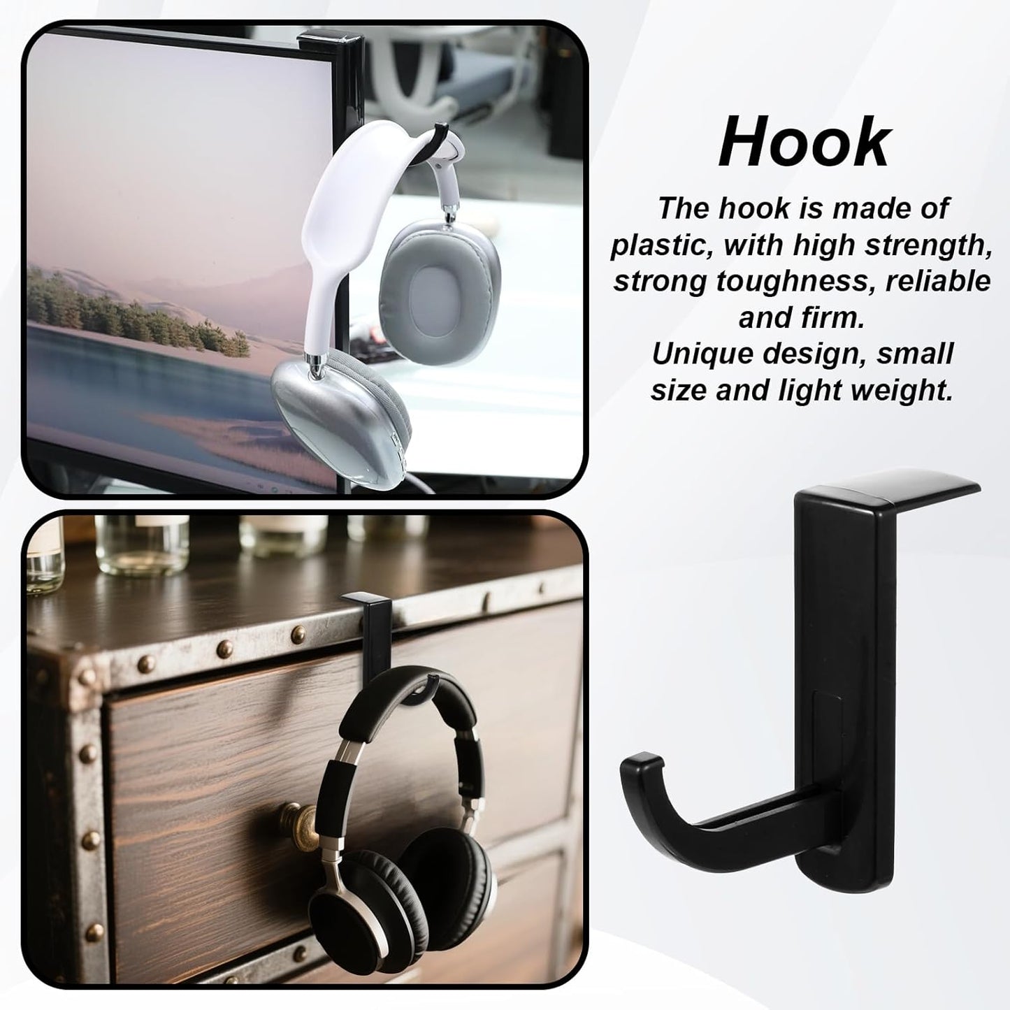 Xthrotsenk 2pcs Headset Monitor Headphone Stand Hook Holder Hanger Adhesive Gaming Earphones Hanger Stick-on Support