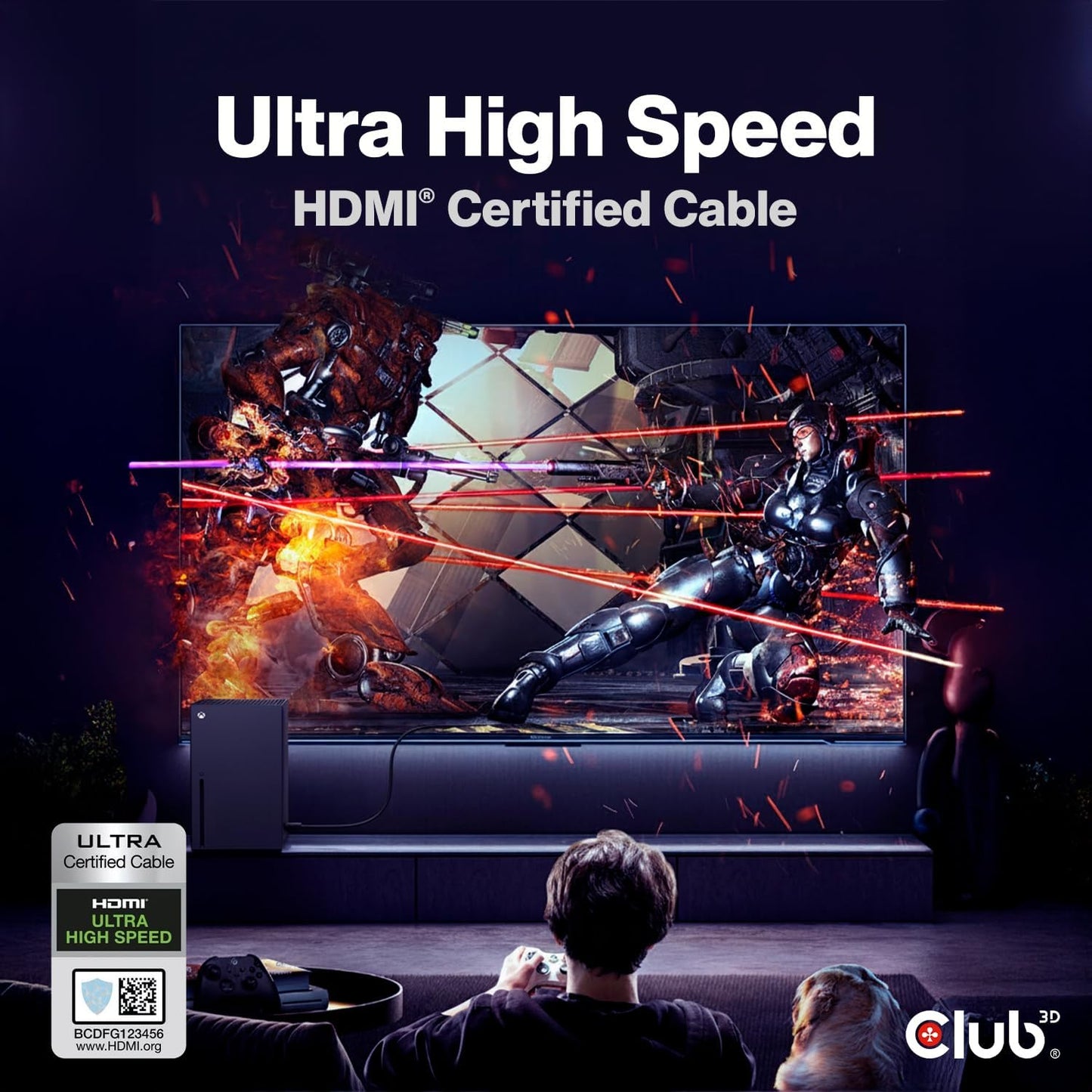 Club3D CAC-1372 2.1 4K 120Hz 8K 60Hz 2m 6.56ft Ultra High Speed HDMI Certified Cable M/M