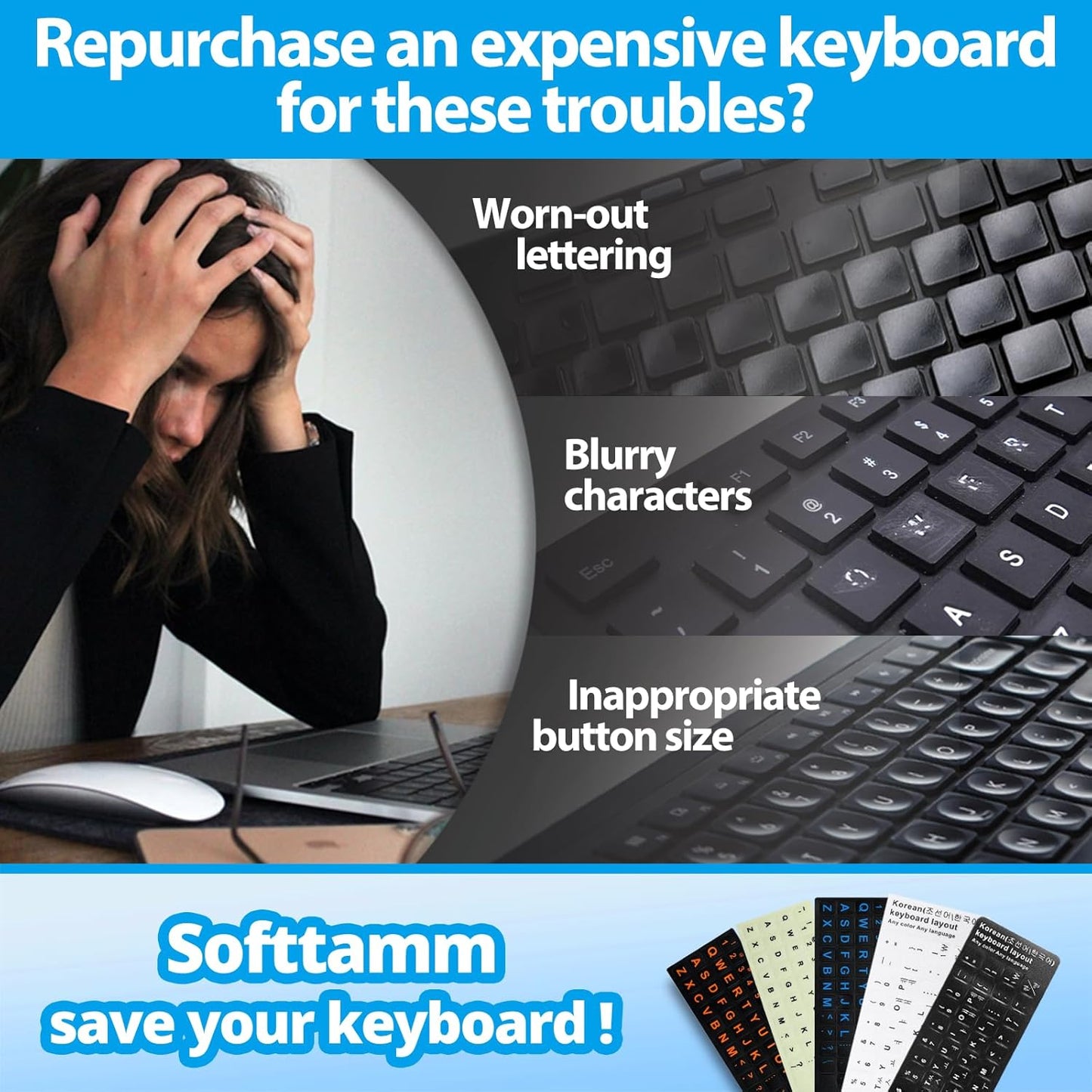 Softamm [5 1], Russian Keyboard Stickers in Cyrillic Keyboard Letters Replacement Sticker with Black Background