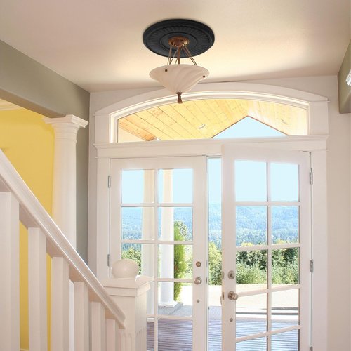 Hedume Black Ceiling Medallion, 13 1/5" OD x 3 2/5" ID PU Decorative Home Lighting Ceiling Cover Plate for Light Fixtures and Ceilings Fans