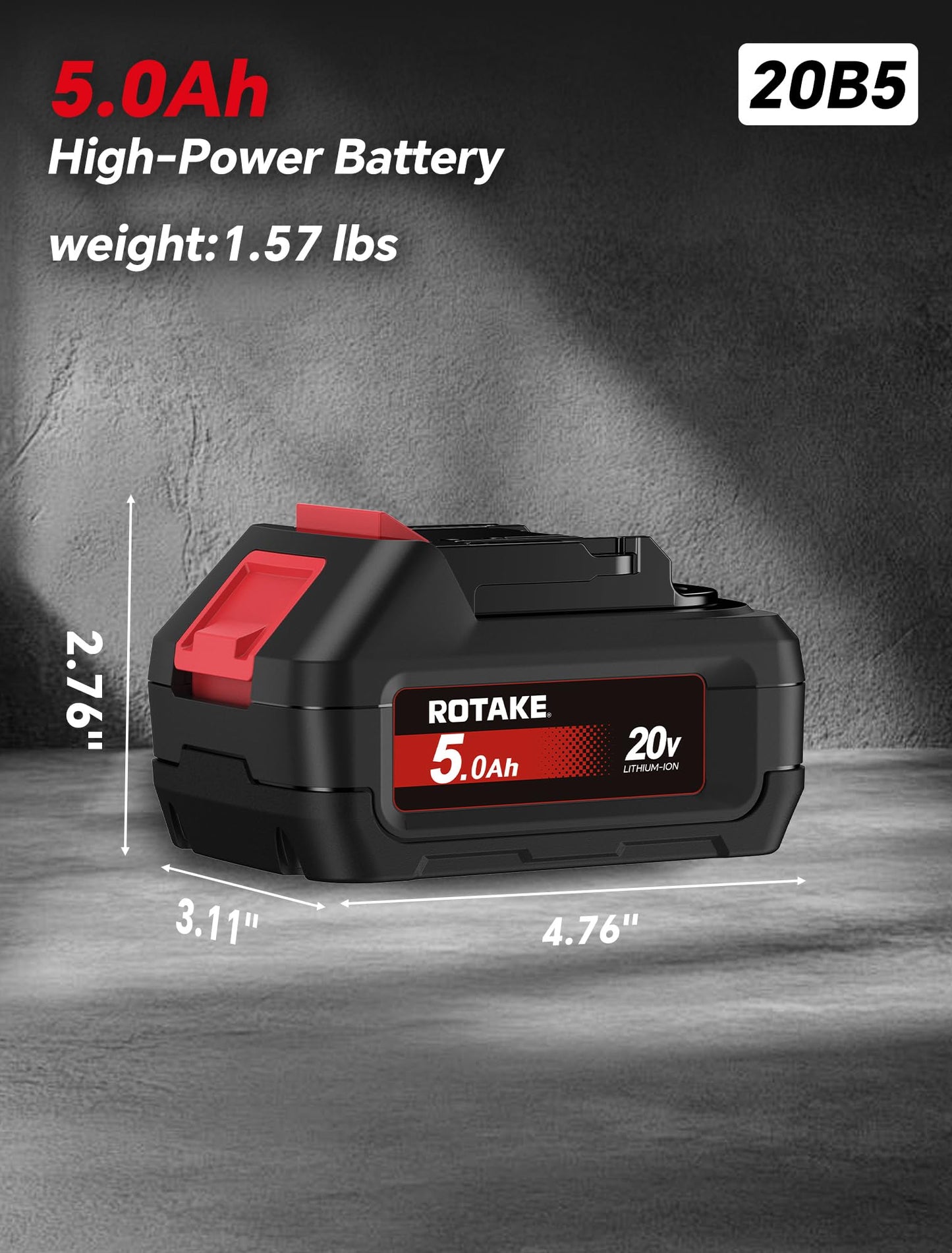 ROTAKE TB4 3/4" Impact Wrench Kit + 20B5 5.0Ah Battery Bundle: 1480 FT-LBS High Torque Gun with TWO 5.0Ah Batteries