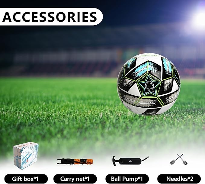 Youth Soccer Ball Size 4, Kids Outdoor Play Game Training Practice Soccer Ball for Teen Boy Girl Indoor Outdoor with 1 Pump 1 Net Bag and 1 Gift Box