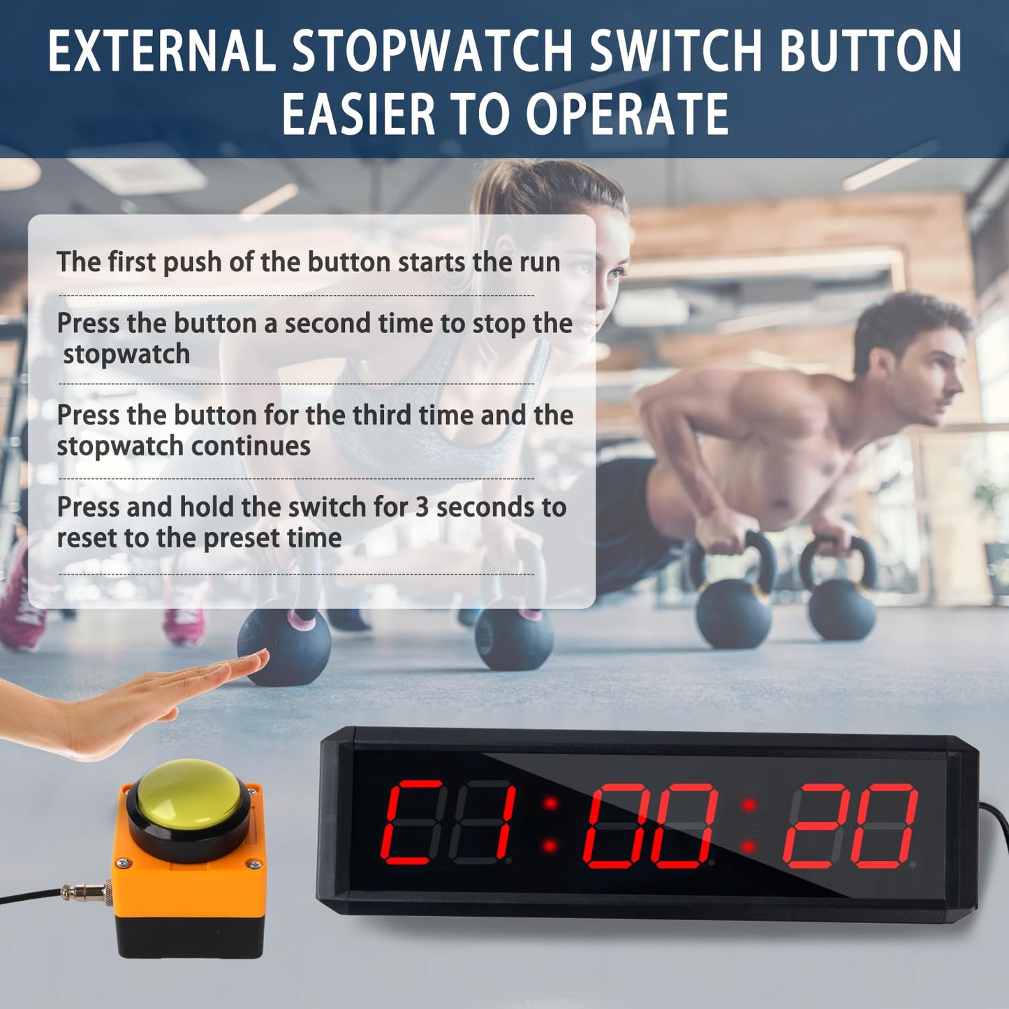 SMAHEAT Fitness Timer with Stopwatch Button, Suitable for School/exam/Home Exercise/Gym/Gym SMAHEAT Electronic Fitness Timer (1.5 inch six-Digit All-red)