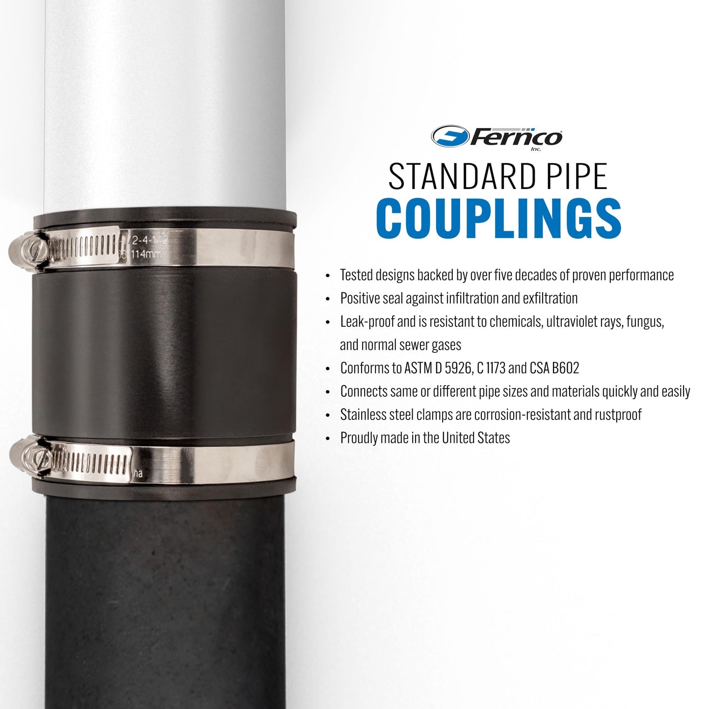 Fernco 1056-88RC Shielded PVC Pipe Coupling for Cast Iron, Plastic or Steel to Cast Iron, Plastic or Steel Plumbing Connections