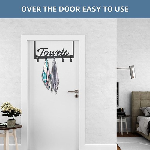 Azmoncy Over The Door Hooks - Heavy Duty Towel Rack with 5 Coat Hooks | Pink for Bathroom & Kitchen