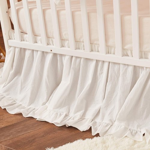 Brandream Crib Bed Skirt - Boho Chic Neutral Beige Ruffle for Baby Nursery | 100% Washed Cotton