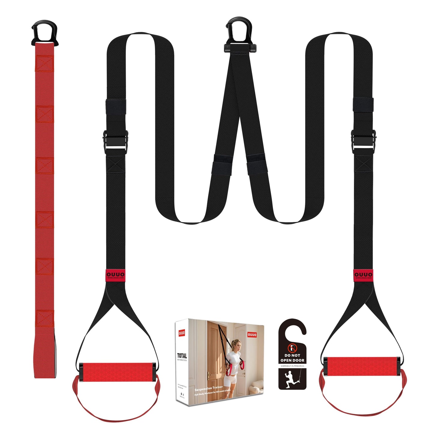OUUO Suspension Straps Trainer with Integrated Door Anchor, All-in-One Bodyweight Training System for Home & Outdoor Use - Quick Setup in 1 Second