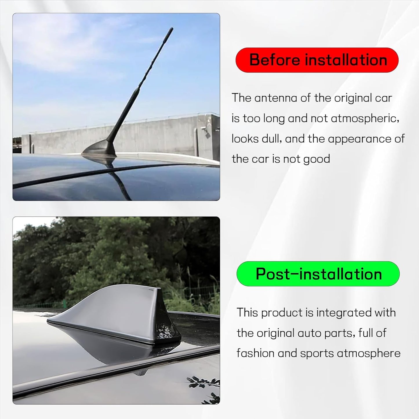 Wogomz Dummy Shark Fin Antenna Cover for Car, Auto Top Roof Aerials AM/FM Radio Signal Base with Adhesive Tape