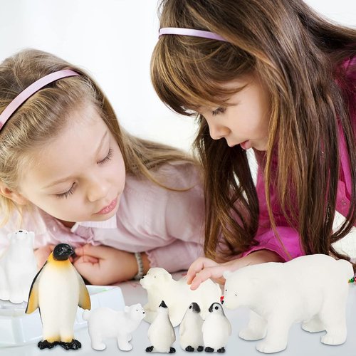 Kasyat 16 Pcs Polar Animals Figurines Set - Realistic Arctic Wildlife Figures for Parties & Decor