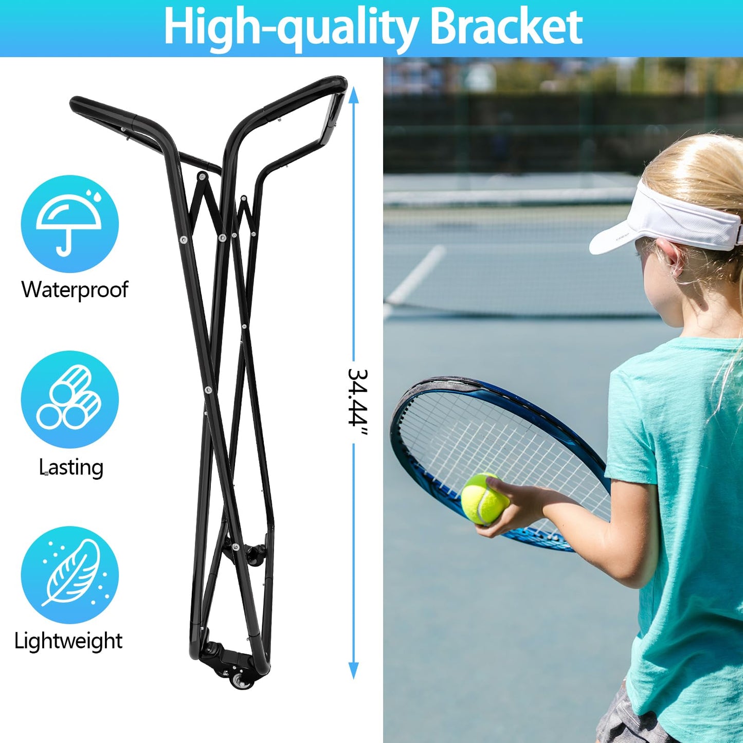 PRIJESSE Foldable Tennis Ball Hopper, Holds 170 Balls, Large Capacity Tennis Ball Hopper with Wheels for Baseball Softball Pickleball Training