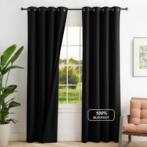 NICETOWN 100% Blackout Curtains - Thermal Insulated Grommet Drapes for Bedroom | 52" W x 84" L, 2 Panels