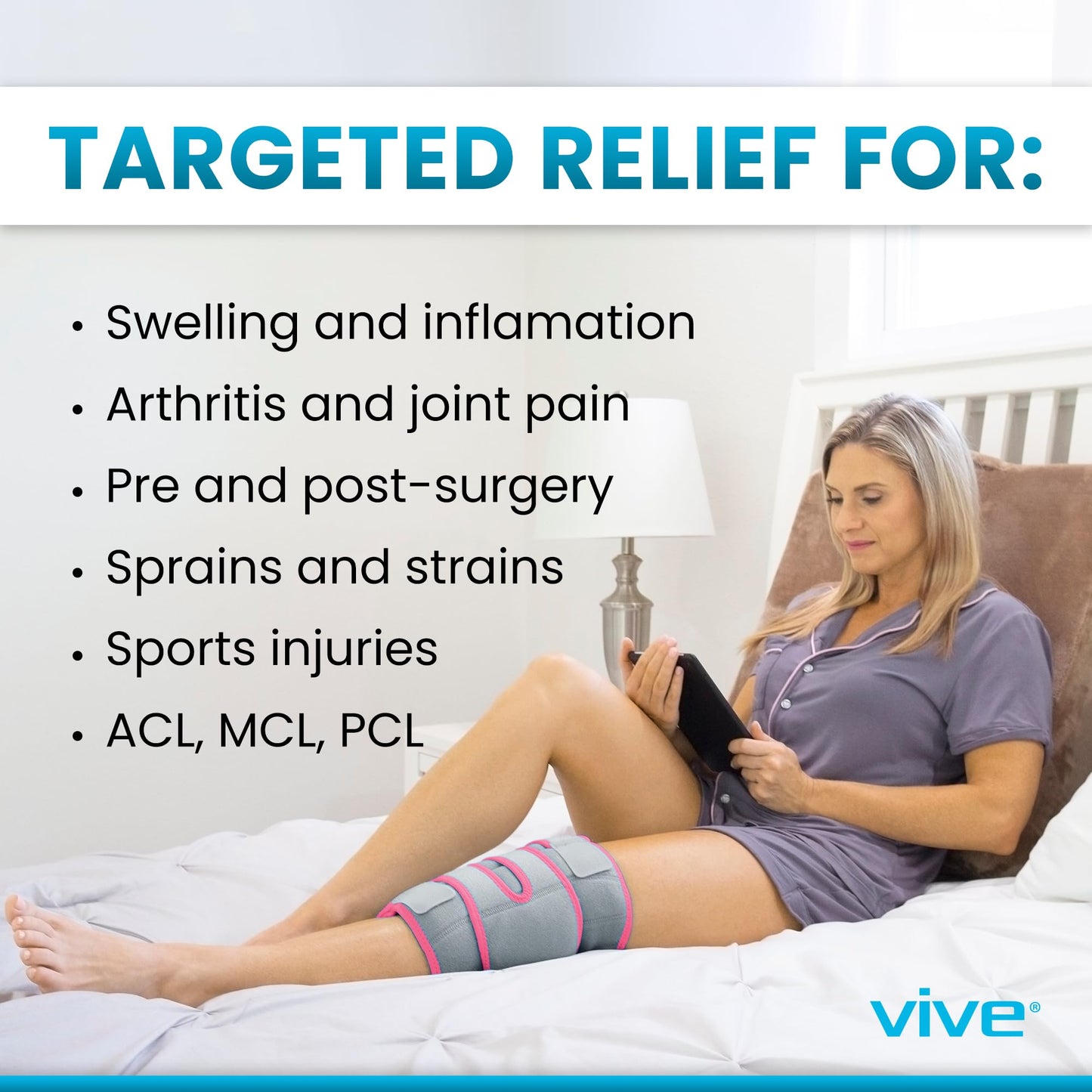 Vive Knee Ice Pack Wrap - Cold/Hot Gel Compression Brace - Heat Support Strap for Arthritis Pain, Tendonitis, ACL, Athletic Injury, Osteoarthritis, Women, Men, Running, Meniscus and Patella Surgery