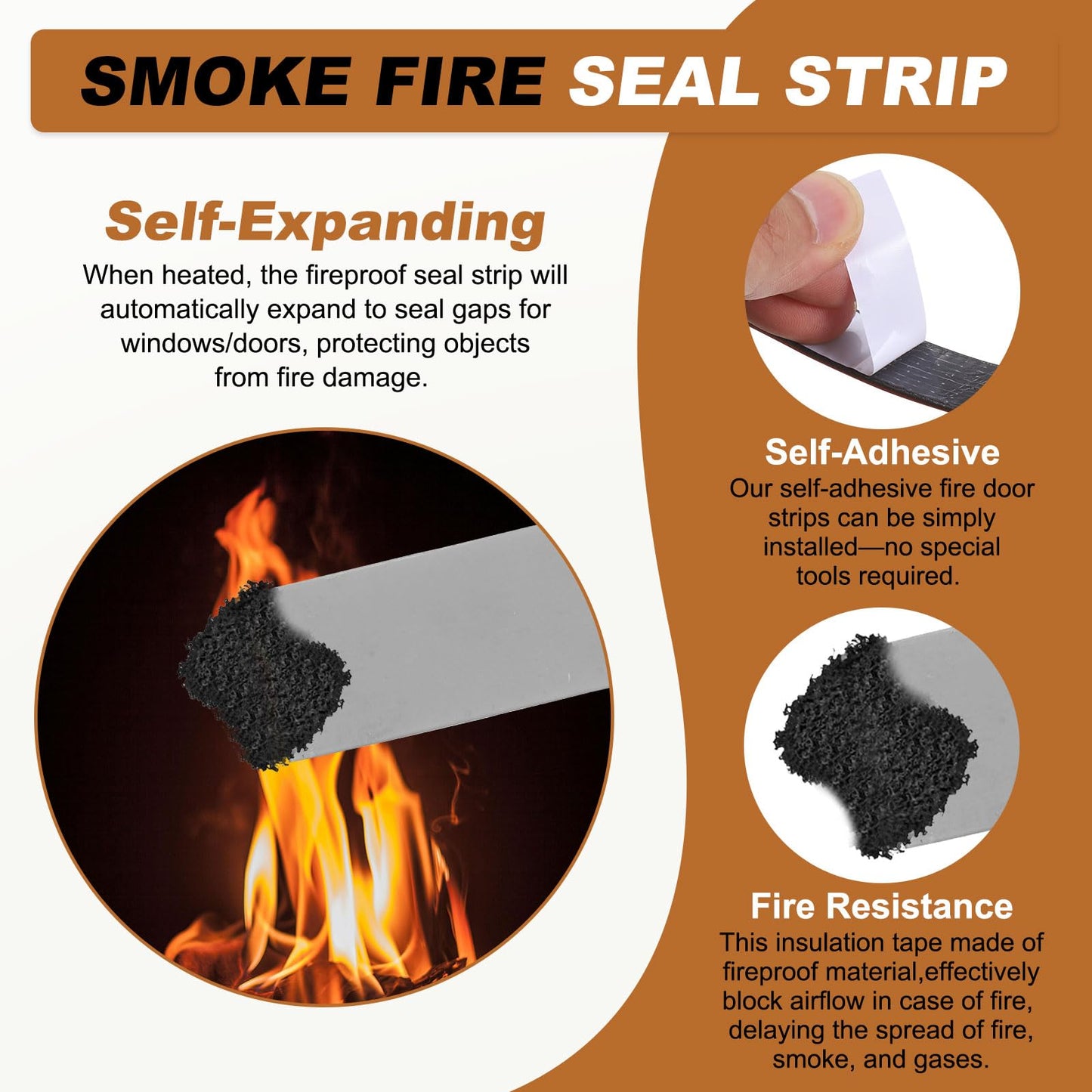 PATIKIL Smoke Fire Seal Strip, 16.4 Feet Expandable Door Seal Tape Self Adhesive Graphite Rubber Composite Material for Fire Rated Windows Steel Doors, 0.59" W x 0.08" T, Grey