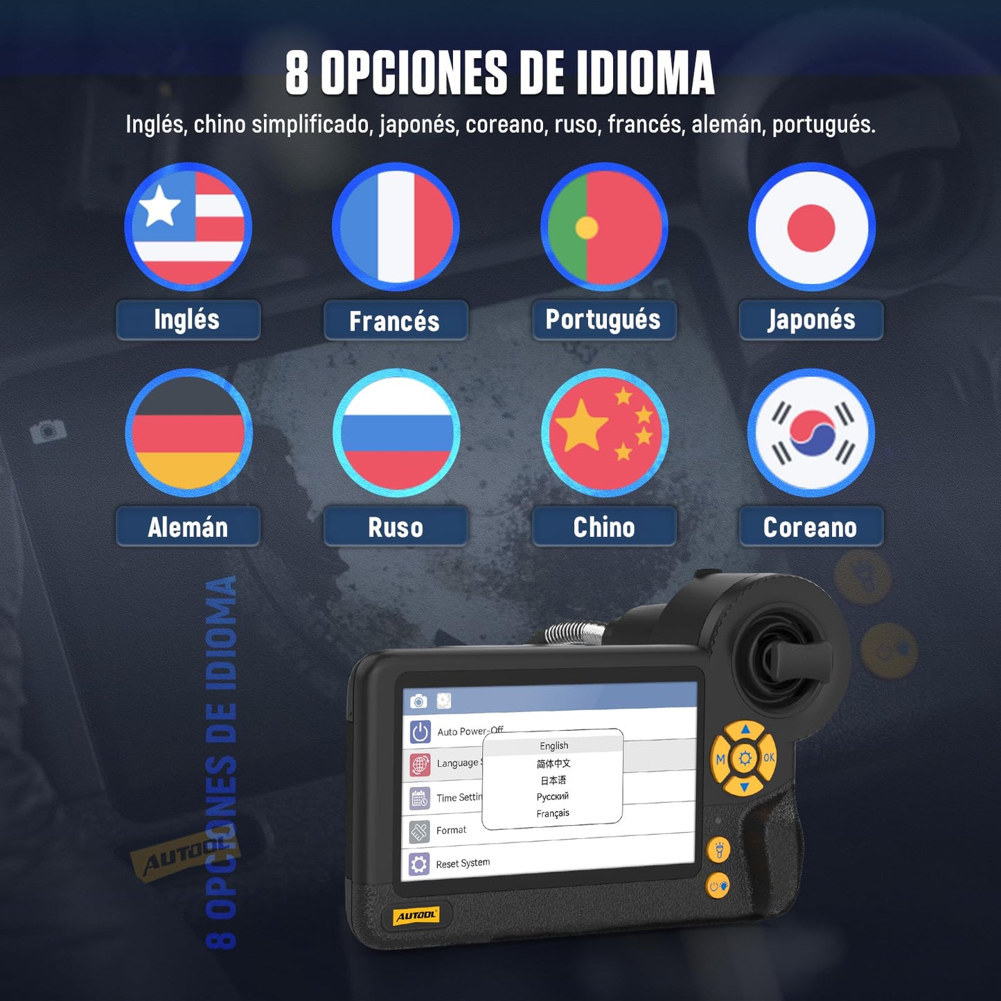 AUTOOL Dual Lens Borescope, 4.3” IPS Screen HD Inspection Camera, 0.25inch Endoscope 3FT Semi-Rigid Cable, 210° Articulation, 6 LED Lights, IP67 Waterproof, 32GB SD Card