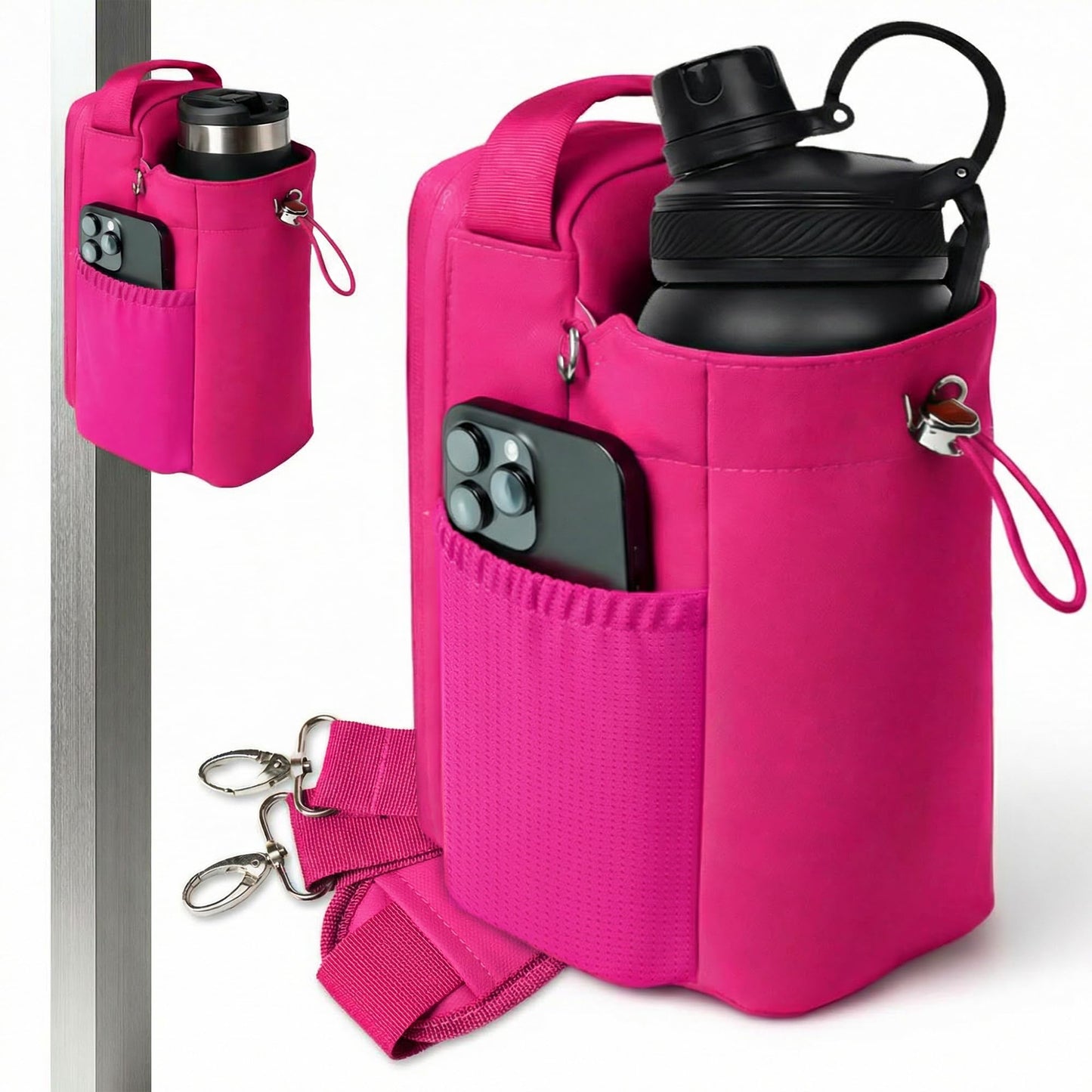 abzzz Magnetic Gym Bag Magnetic Gym Water Bottle Bag Water Bottle Holder With Magnet Pocket For Phone Keys Shaker Wallet Crossbody Workout Golf Cart Men Women Pink